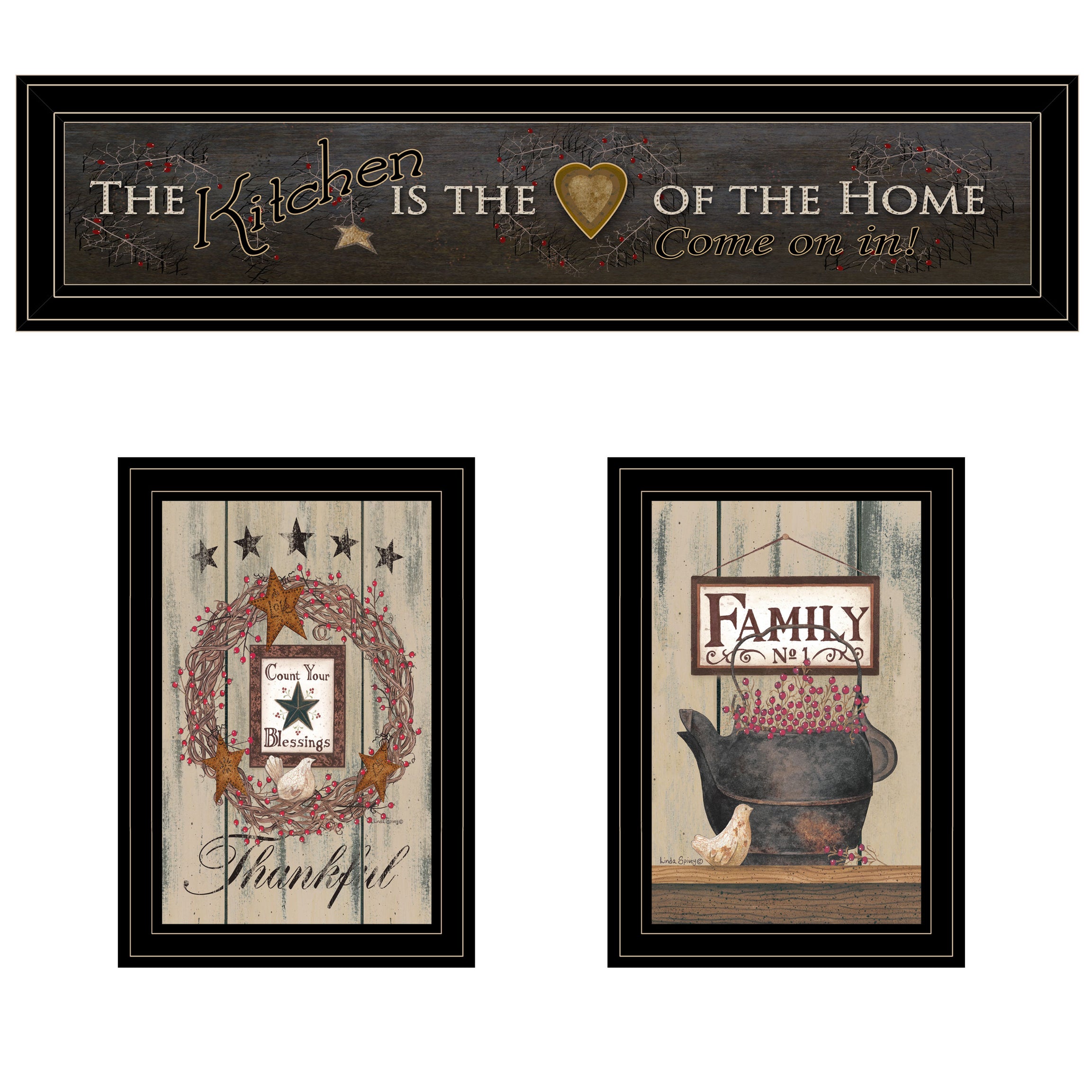 "The Primitive Kitchen vignette" 3-Piece By Trendy Decor 4U, Black Frame--1