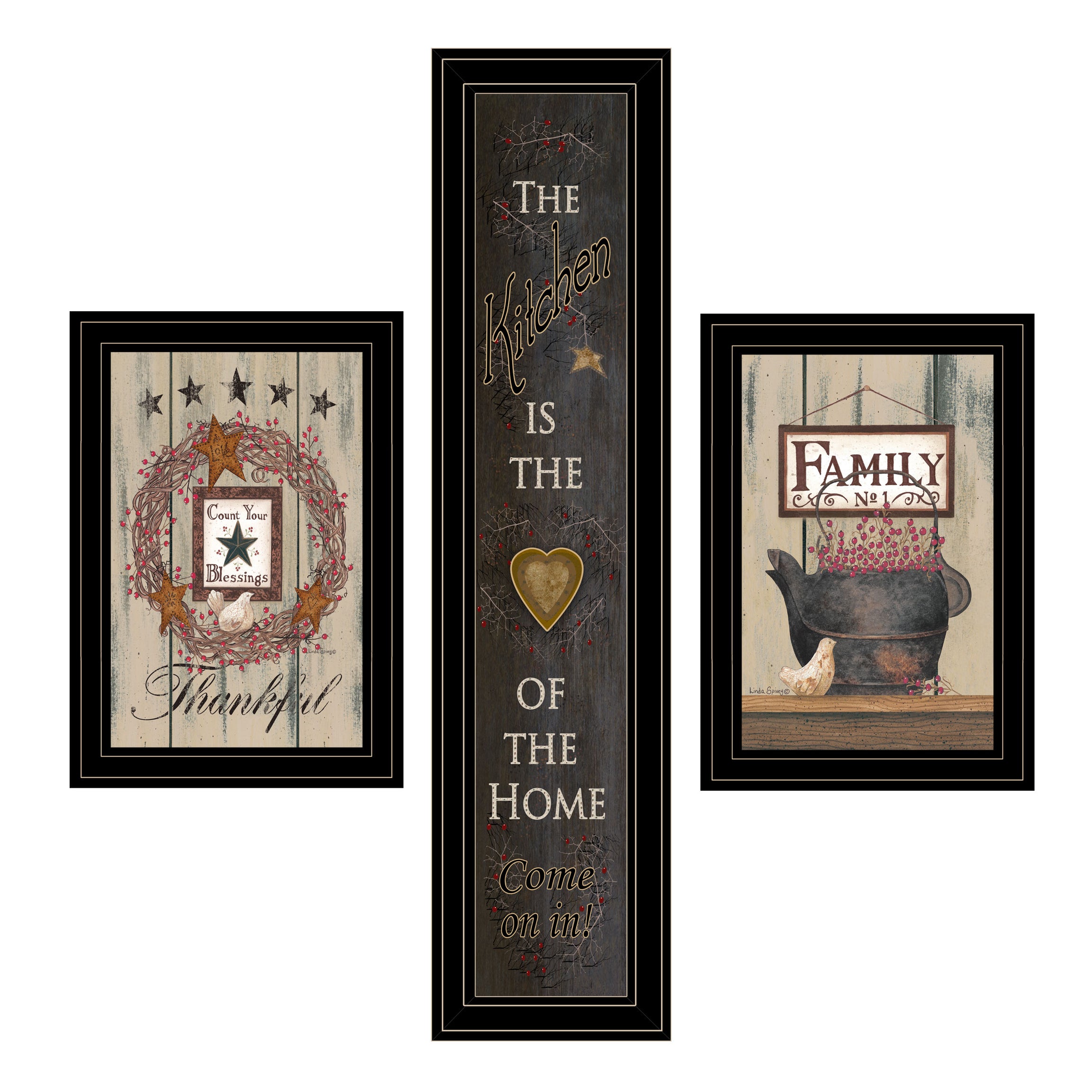 "The Primitive Kitchen vignette" 3-Piece By Trendy Decor 4U, Black Frame--1