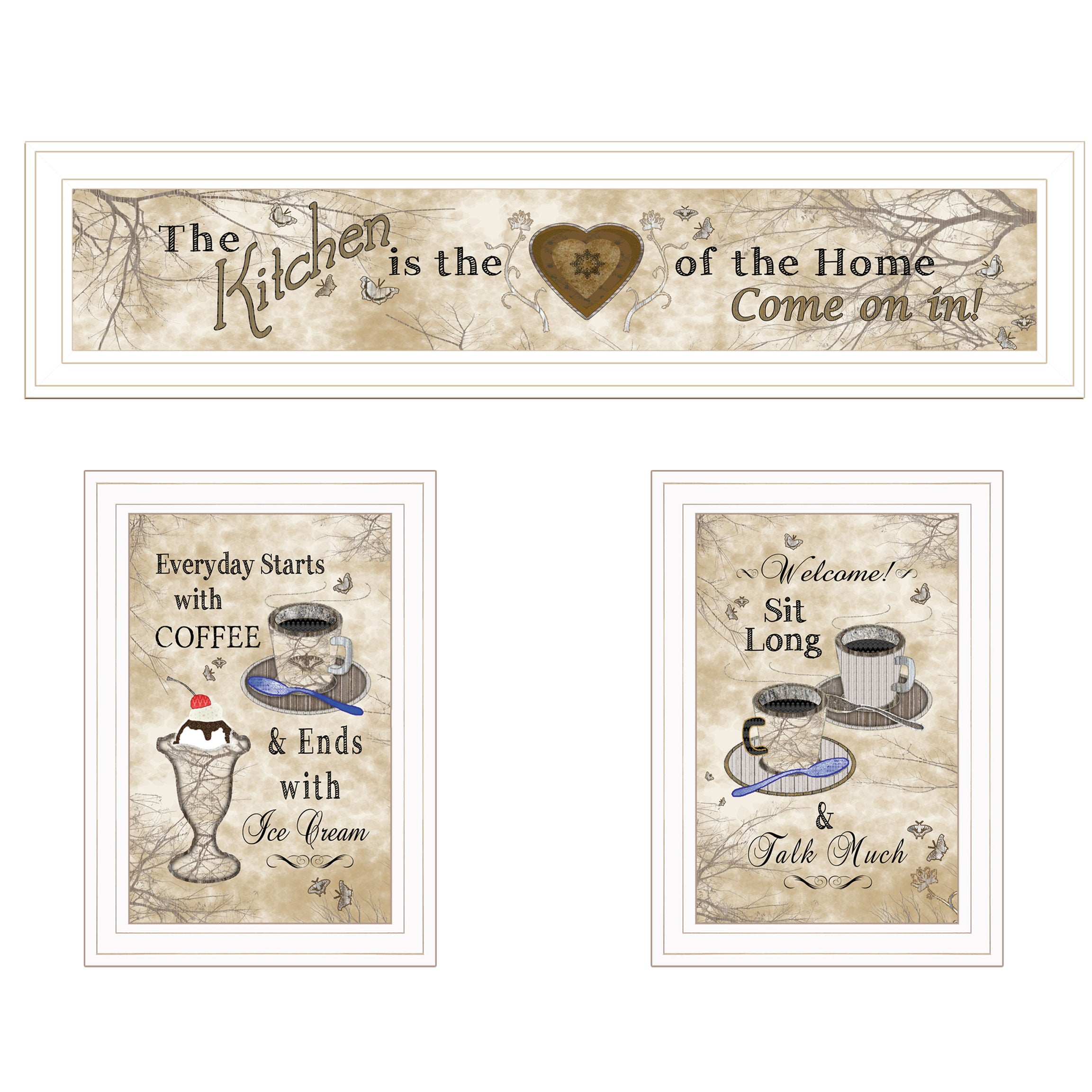 "Love of Nature Kitchen" 3-Piece Vignette By Trendy Decor 4U, White Frame--1