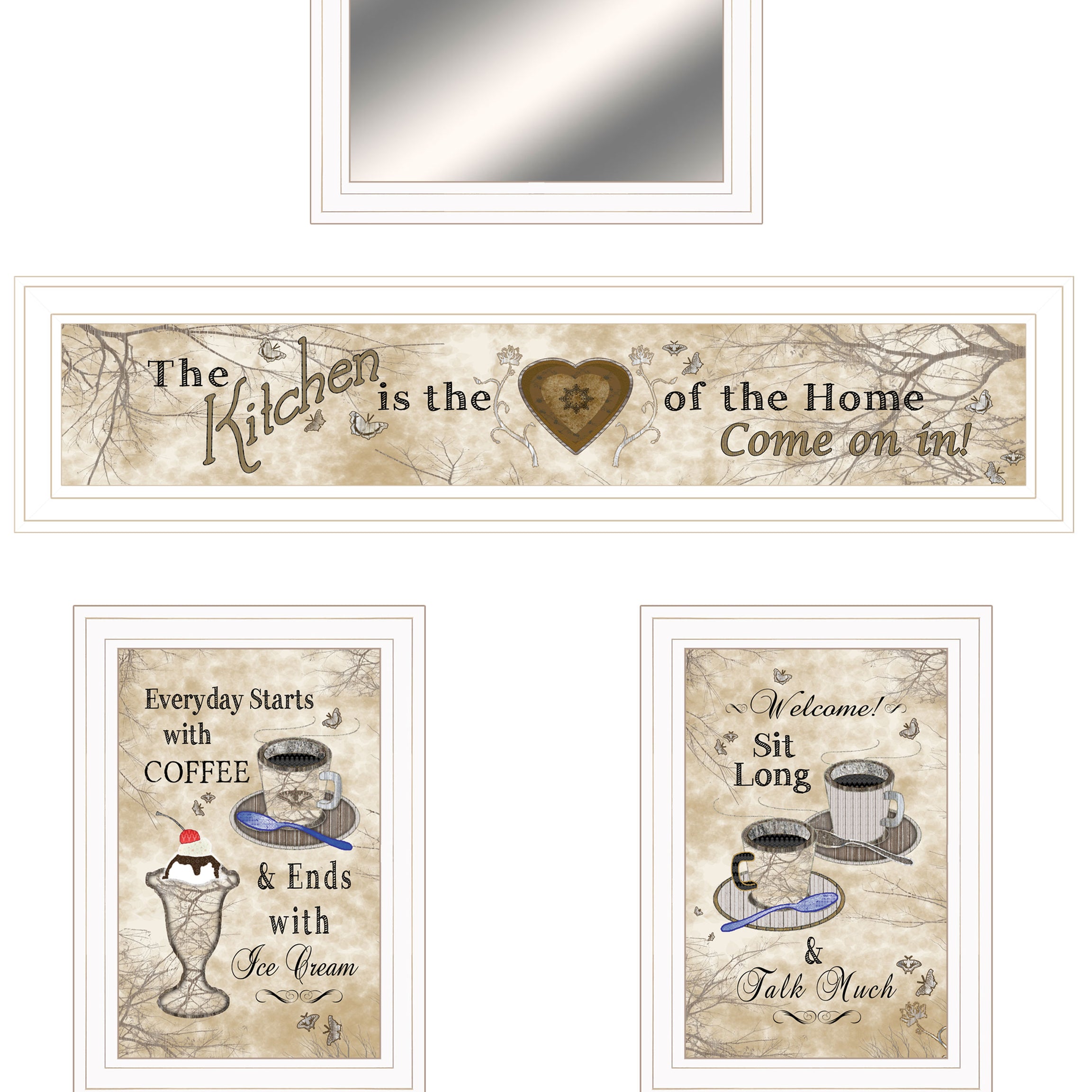 "Love of Nature Kitchen " 4-Piece Vignette By Trendy Decor 4U, Ready to Hang Framed Print, White Frame--1