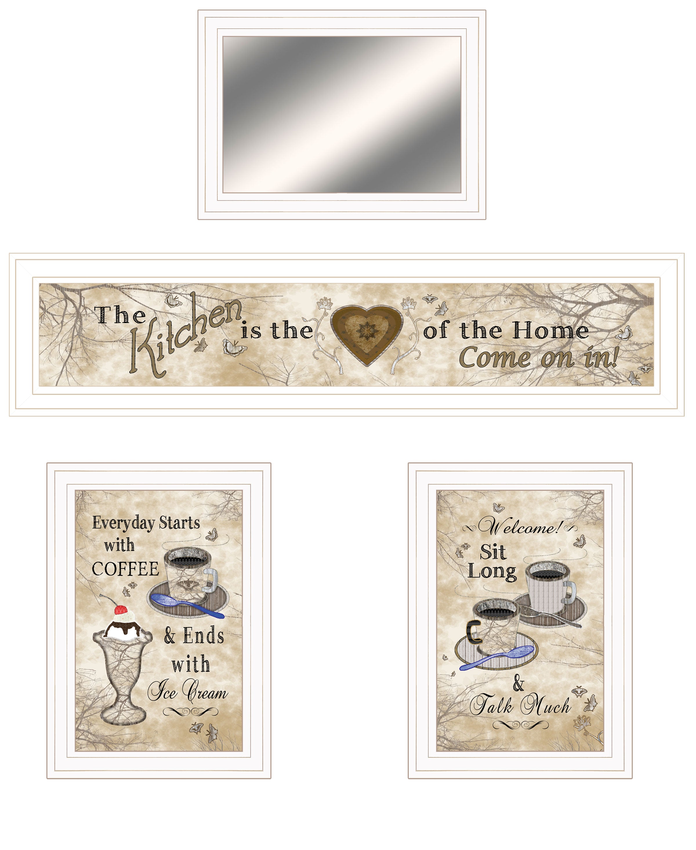 "Love of Nature Kitchen " 4-Piece Vignette By Trendy Decor 4U, Ready to Hang Framed Print, White Frame--1