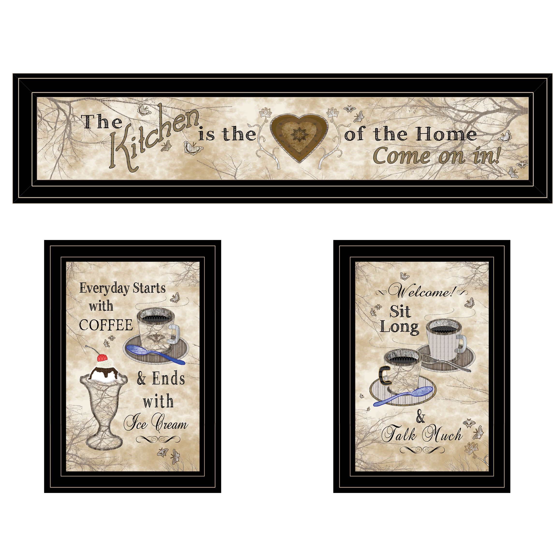 "Love of Nature Kitchen" 3-Piece Vignette By Trendy Decor 4U, Black Frame--1