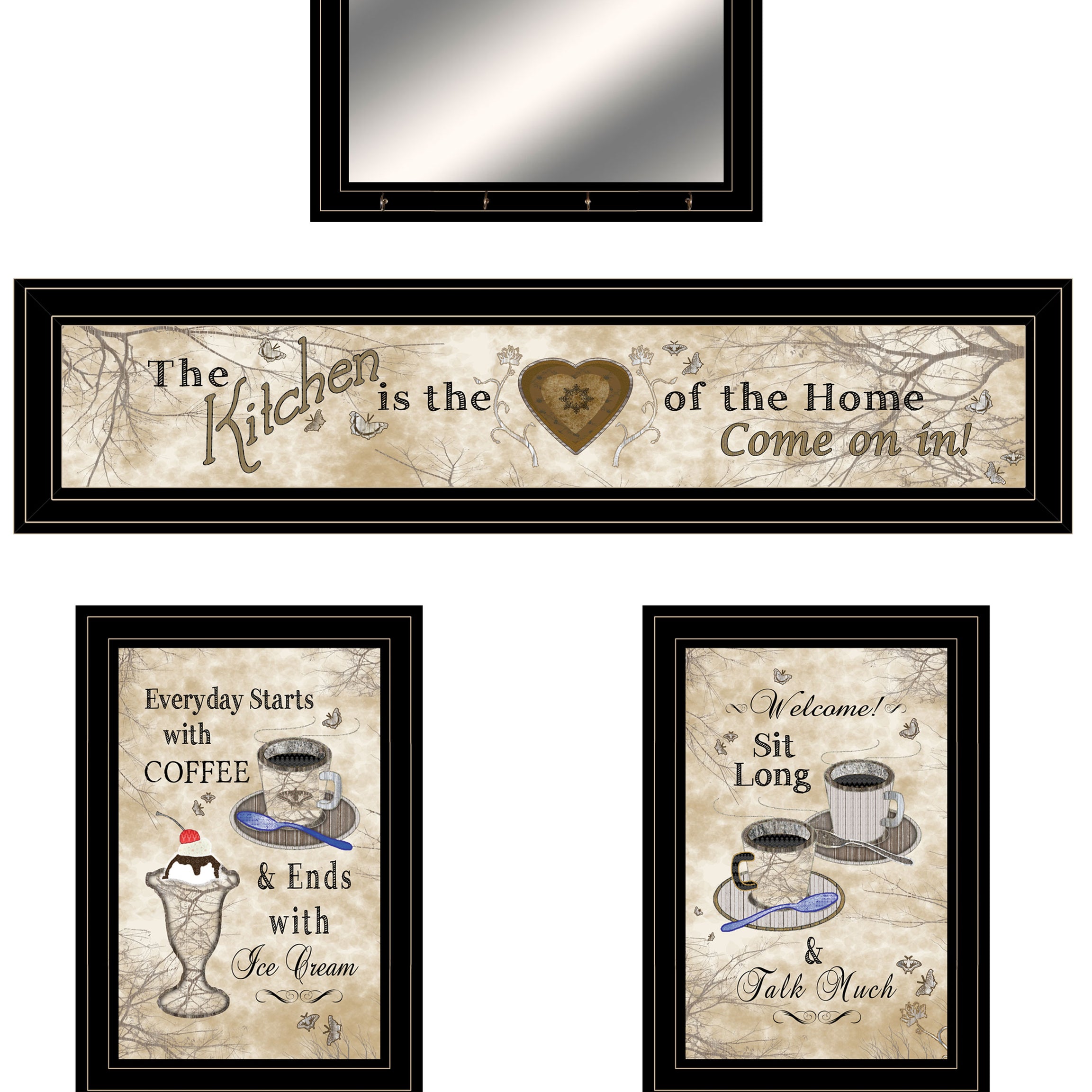 "Love of Nature Kitchen " 4-Piece Vignette By Trendy Decor 4U, Ready to Hang Framed Print, Black Frame--1