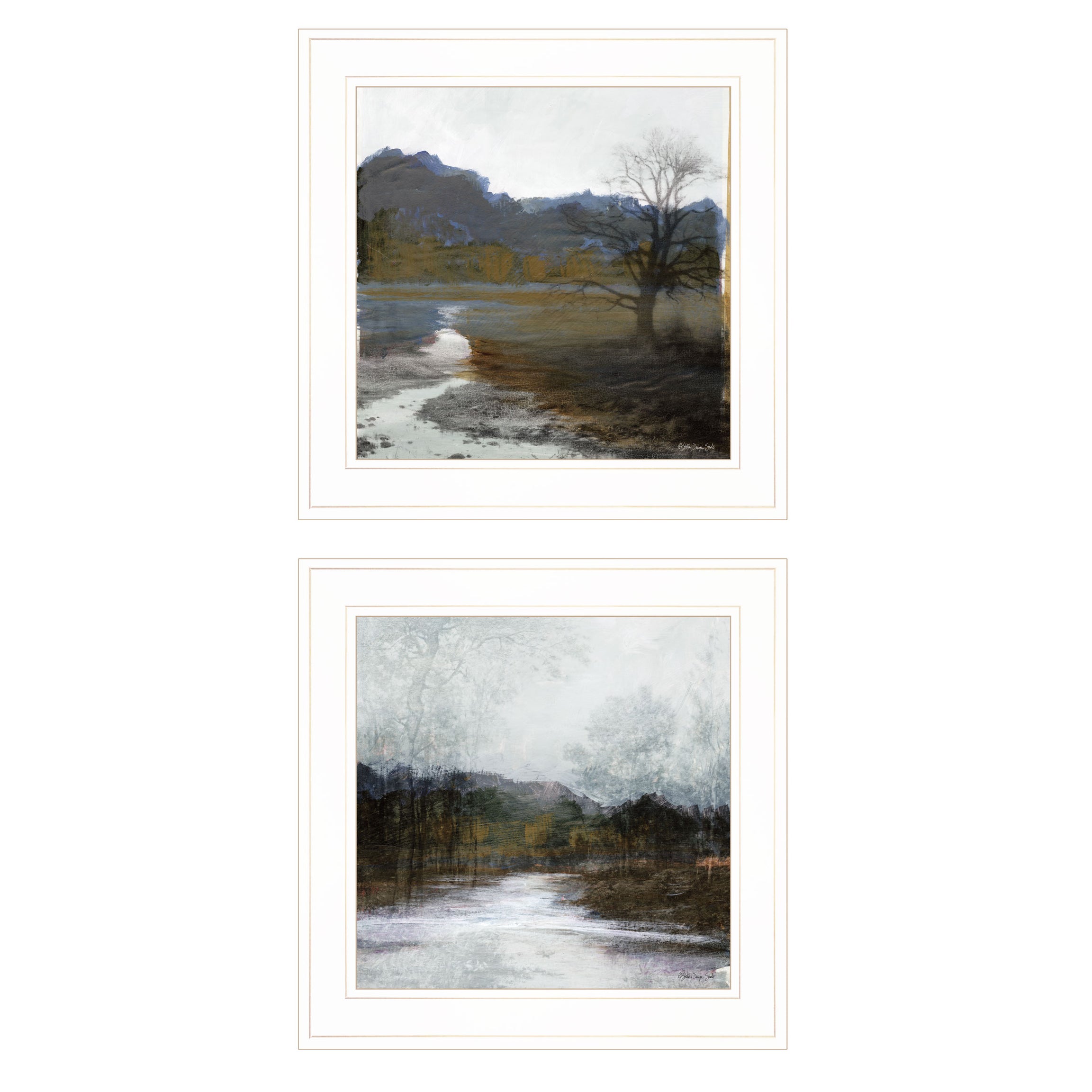 "Winter Landscape" 2-Piece Vignette By Stellar Design Studio, Ready to Hang Framed Print, White Frame--1