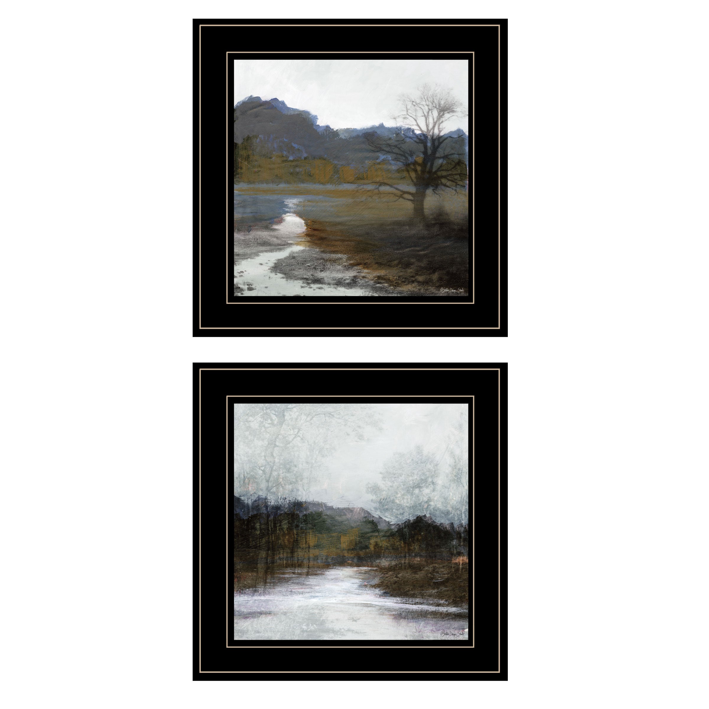 "Winter Landscape" 2-Piece Vignette By Stellar Design Studio, Ready to Hang Framed Print, Black Frame--1