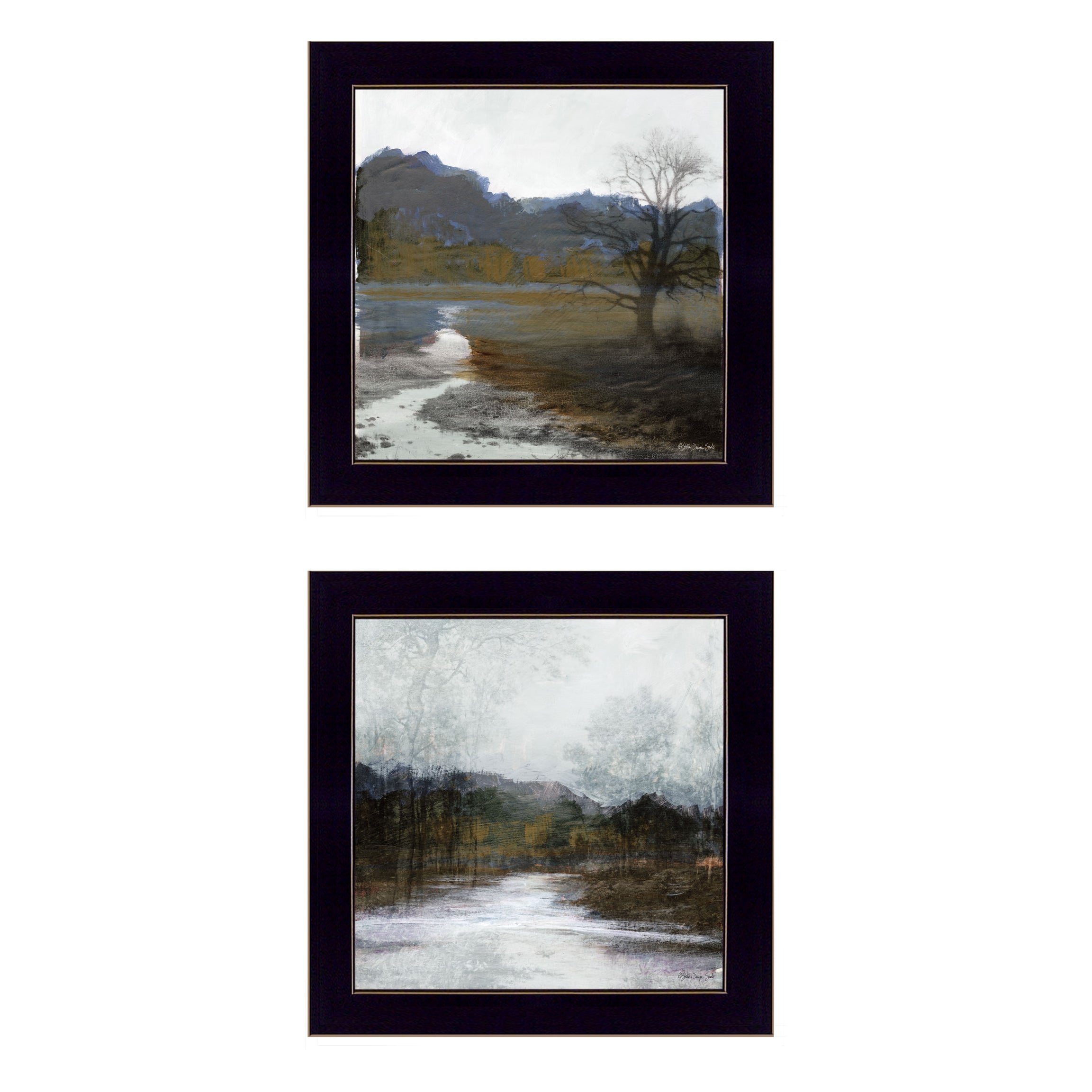 "Winter Landscape" 2-Piece Vignette By Stellar Design Studio, Ready to Hang Framed Print, Black Frame--1