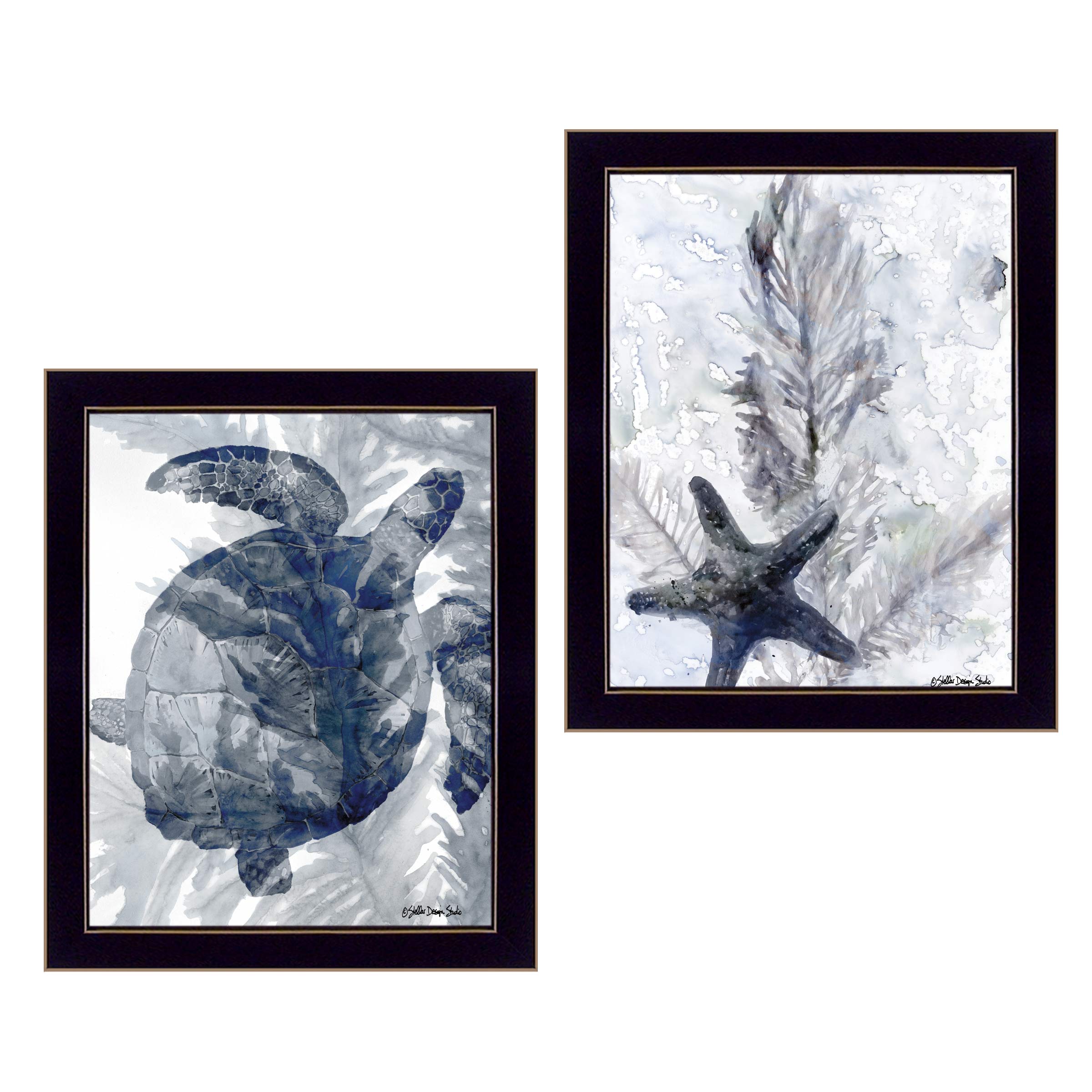 "Ocean Collection" 2-Piece Vignette By Stellar Design Studio, Ready to Hang Framed Print, Black Frame--1