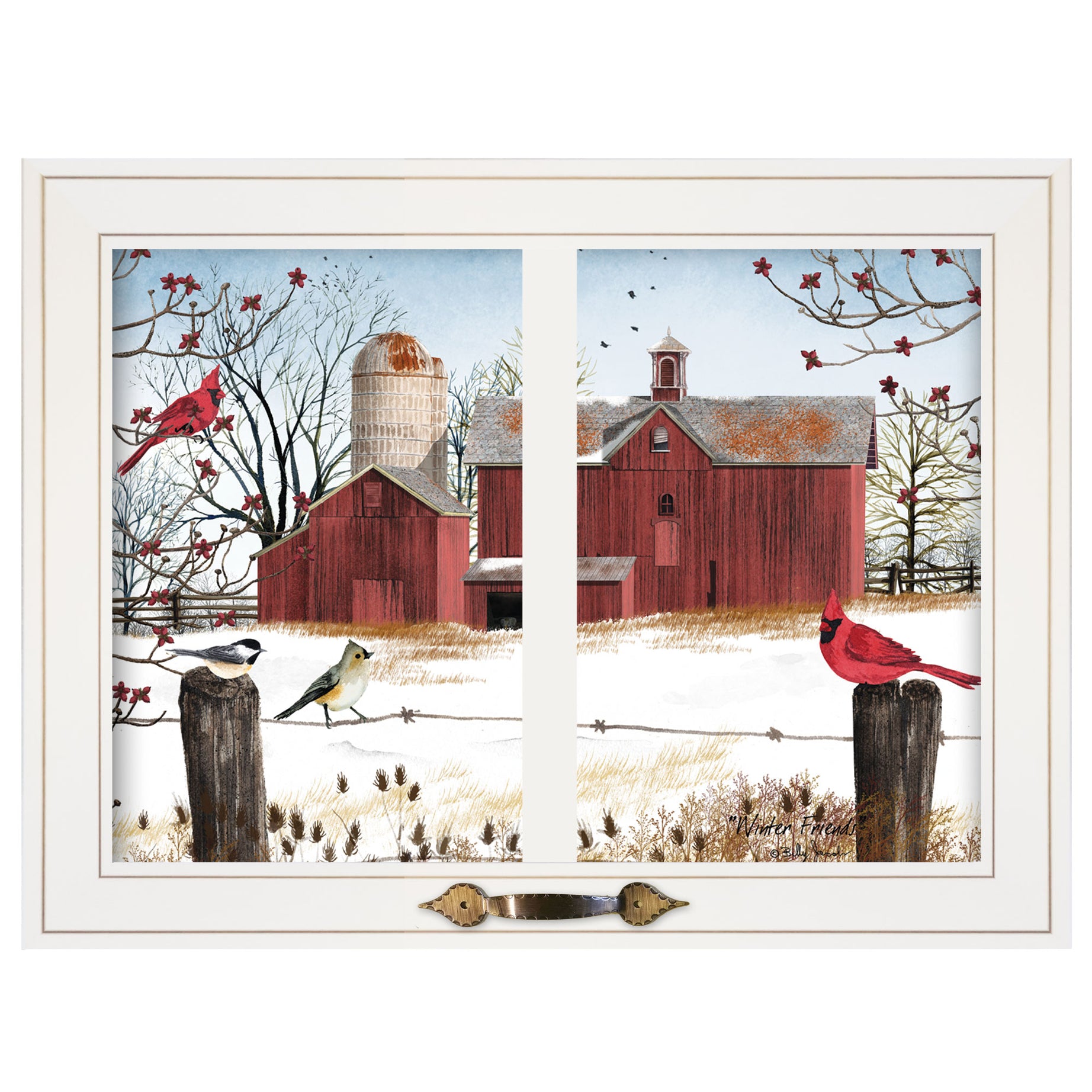 "Winter Friends" by Billy Jacobs, Ready to Hang Framed Print, White Window-Style Frame--1