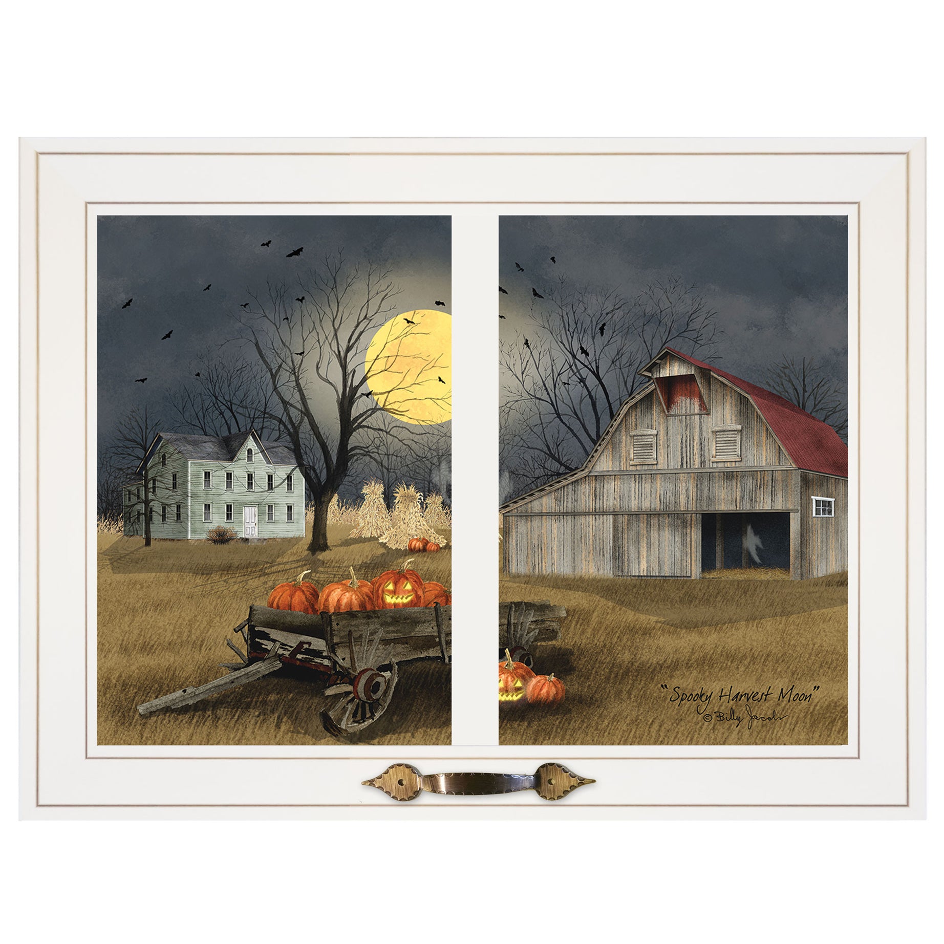 "Spooky Harvest Moon" by Billy Jacobs, Ready to Hang Framed Print, White Window-Style Frame--1