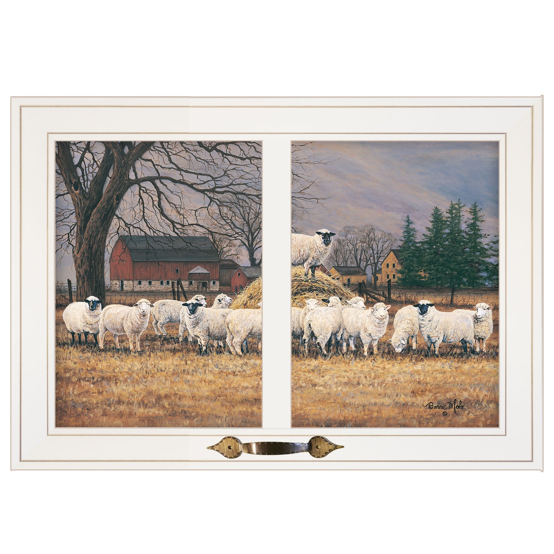 "Wool Gathering" by Bonnie Mohr, Ready to Hang Framed Print, White Window-Style Frame--1