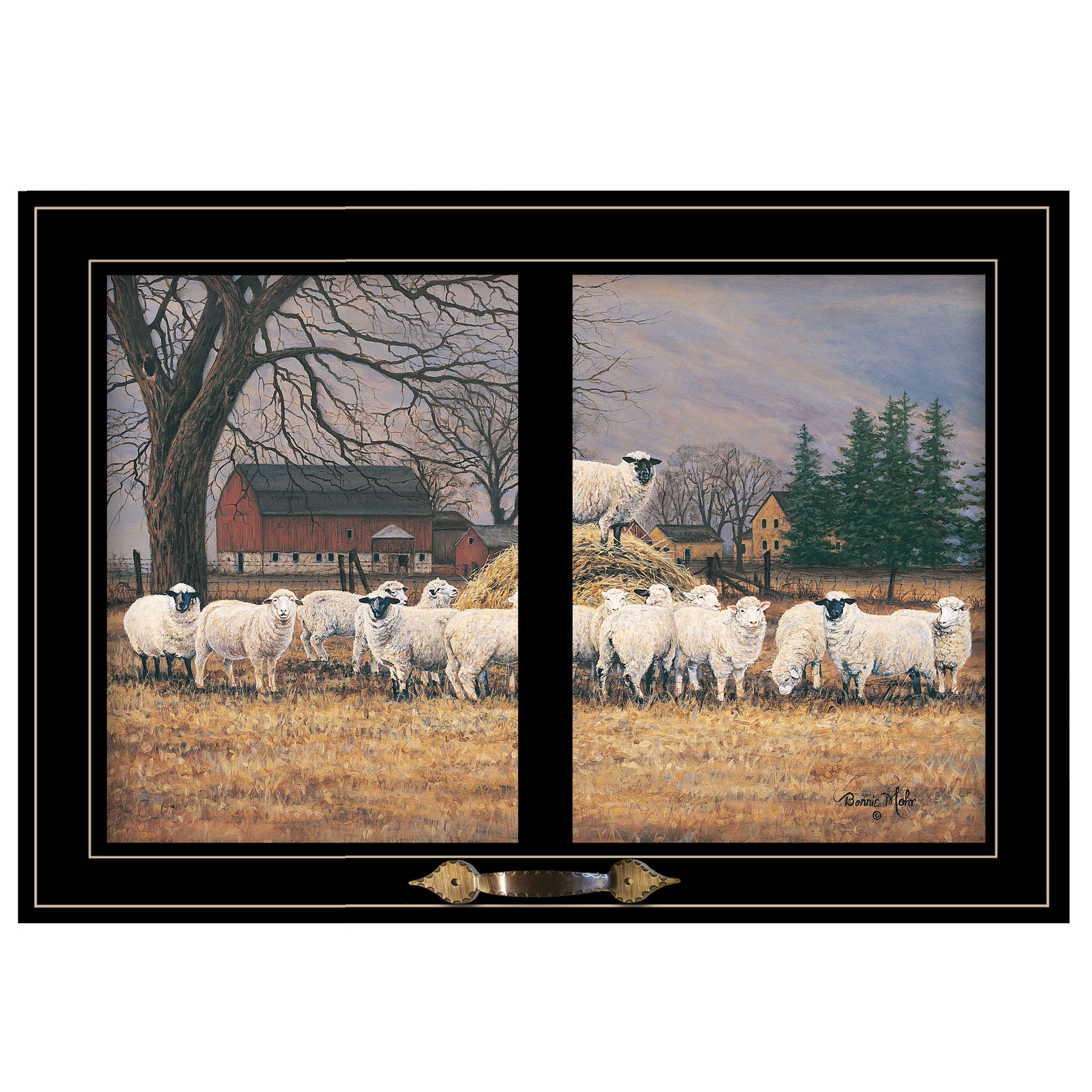 "Wool Gathering" by Bonnie Mohr, Ready to Hang Framed Print, Black Window-Style Frame--1