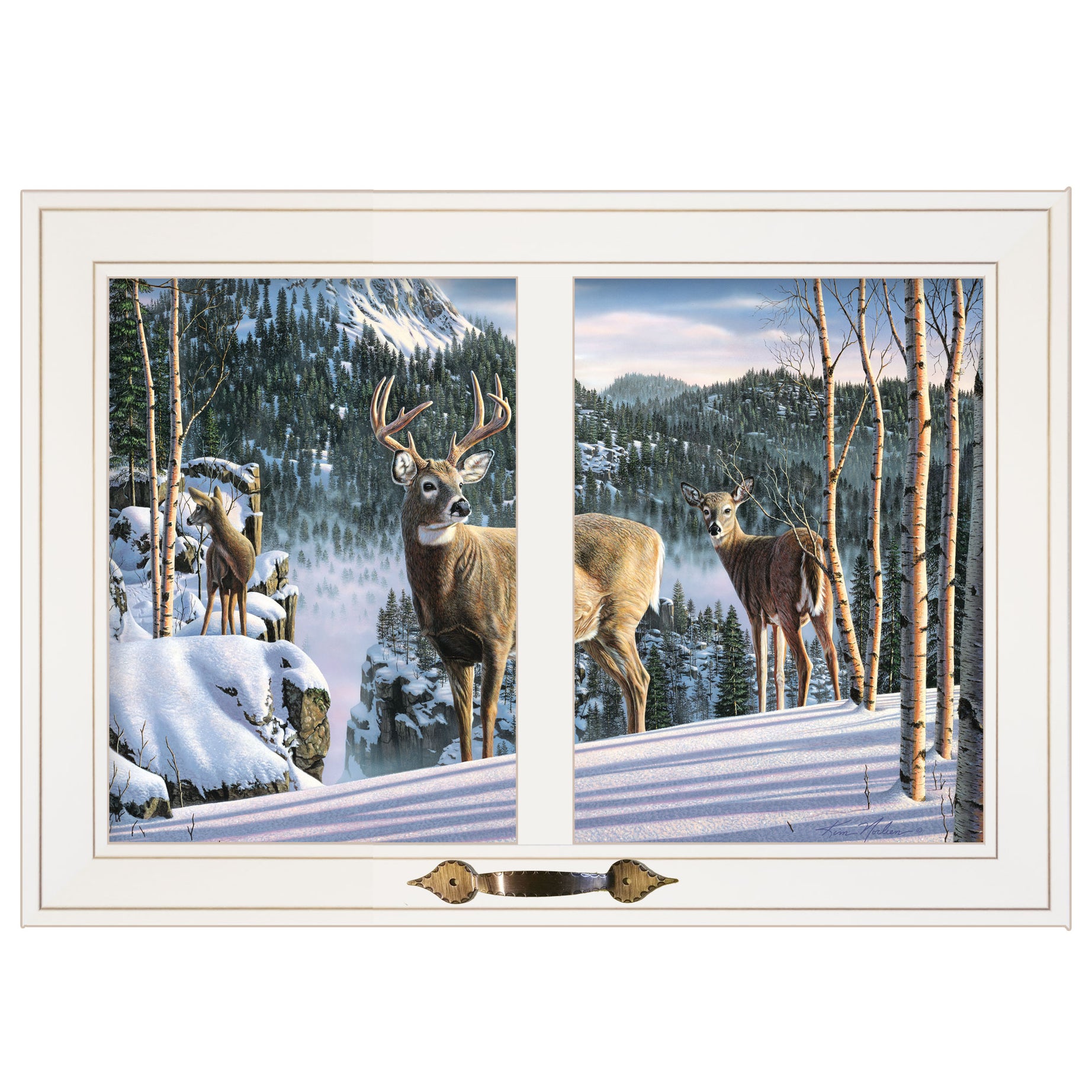 "Morning View Deer" by Kim Norlien, Ready to Hang Framed Print, White Window-Style Frame--1