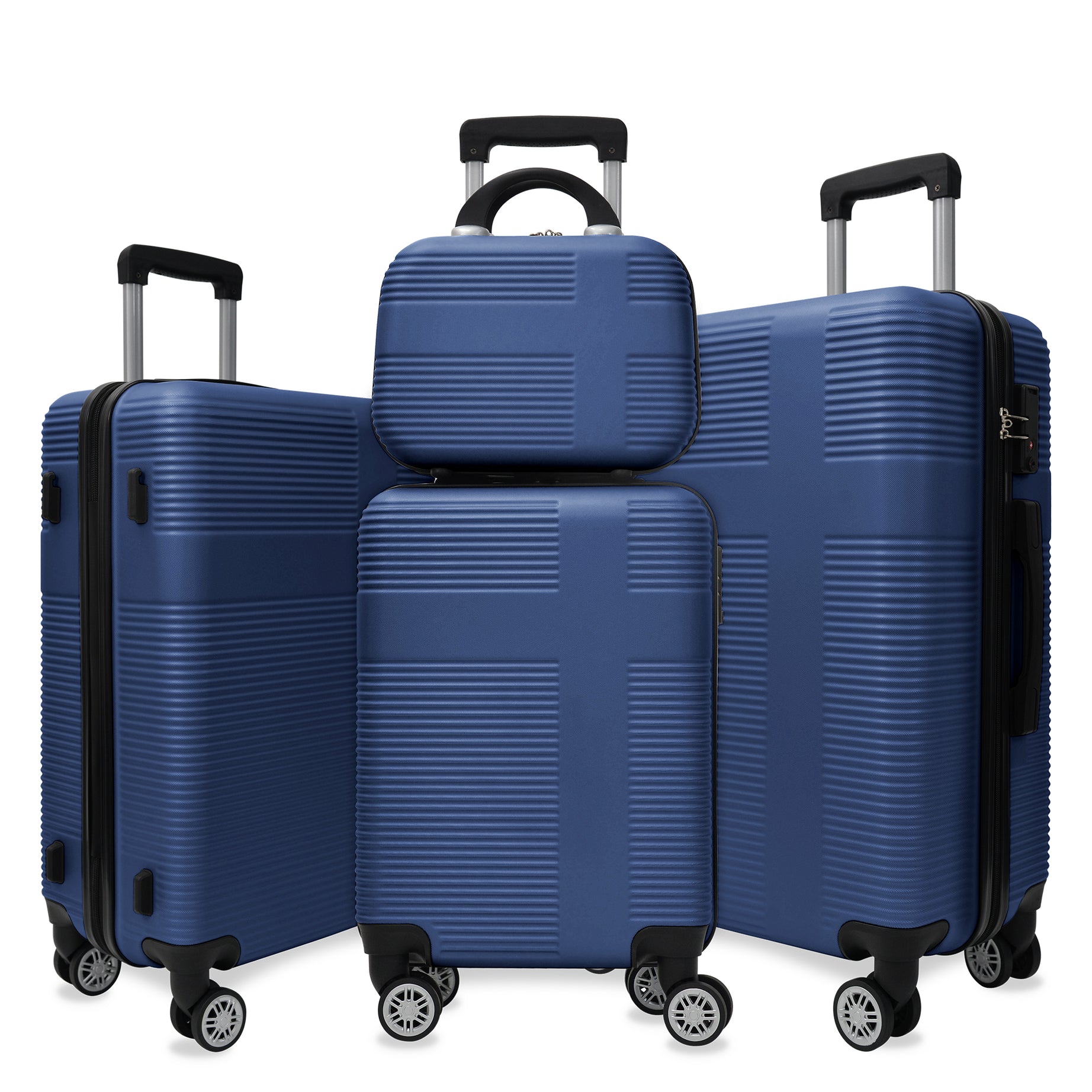 Luggage 4 Piece Set with Spinner Wheels, Hardshell Lightweight Suitcase with TSA Lock,Checked Luggage,Dark Blue(12/20/24/28in)--1