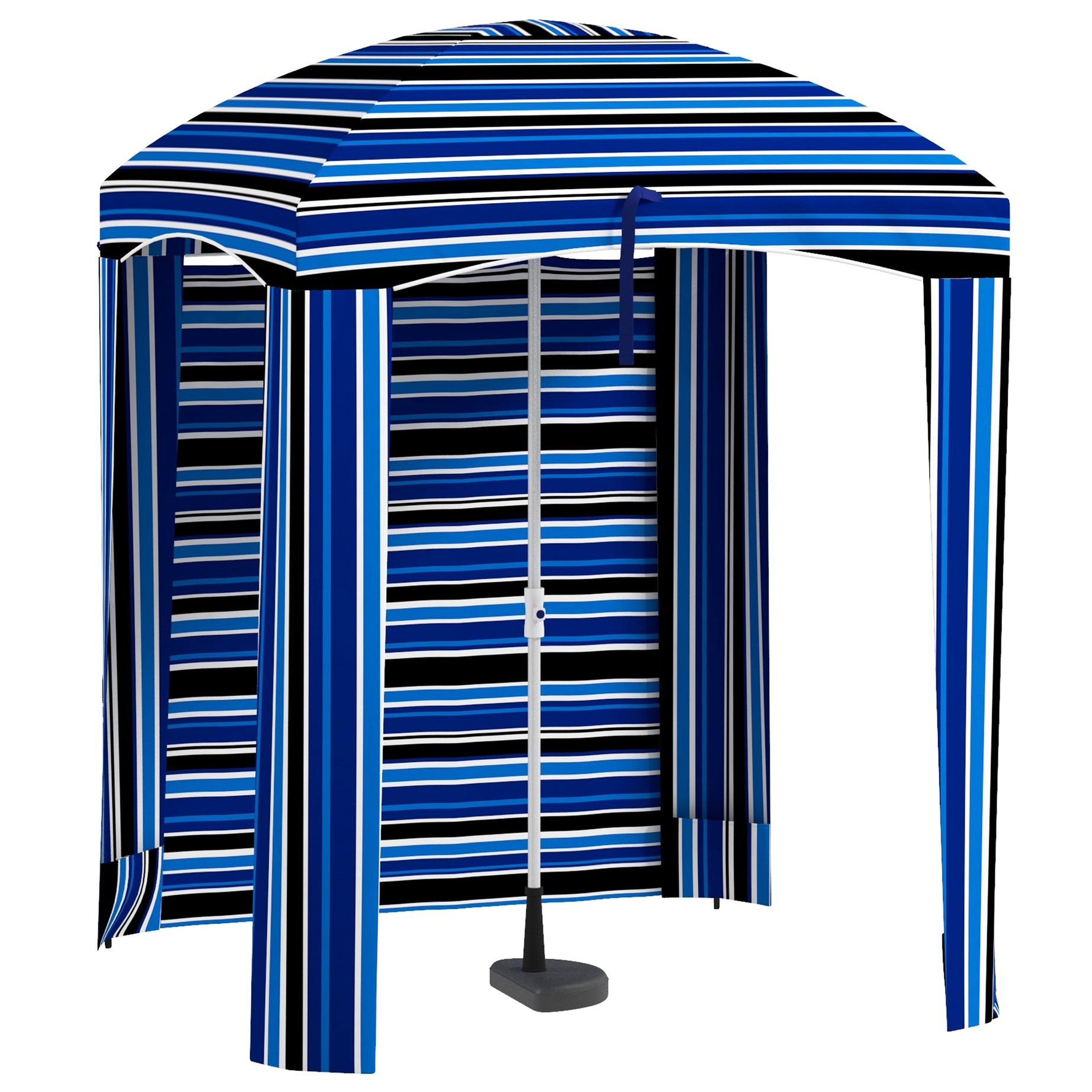 Outsunny 5.9' x 5.9' Portable Beach Umbrella, Ruffled Outdoor Cabana with Walls, Vents, Sandbags, Carry Bag, Blue Stripe--1