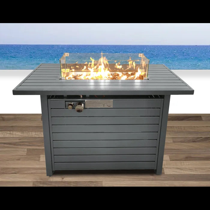 25'' H x 42'' W Steel Propane Outdoor Fire Pit Table with Lid--1