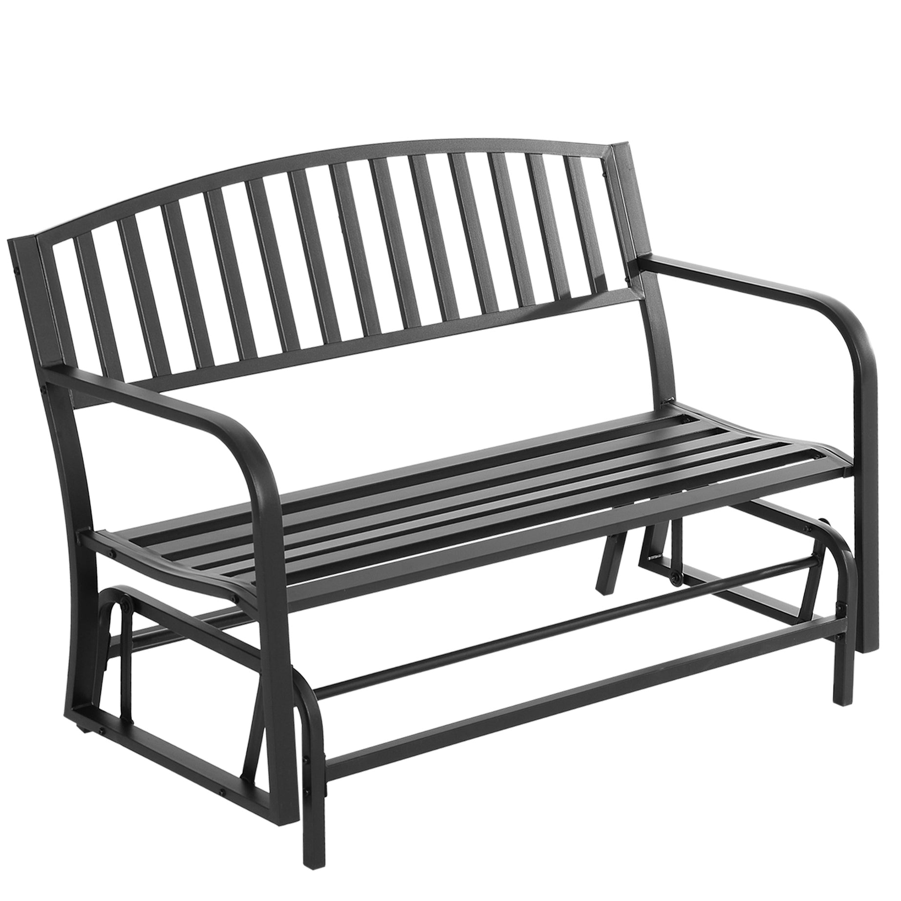 Outsunny Outdoor Glider Bench, Glider Bench for Outside Patio with Armrests, Slatted Seat & Backrest, Loveseat with Power Coated Steel Frame, Black--1