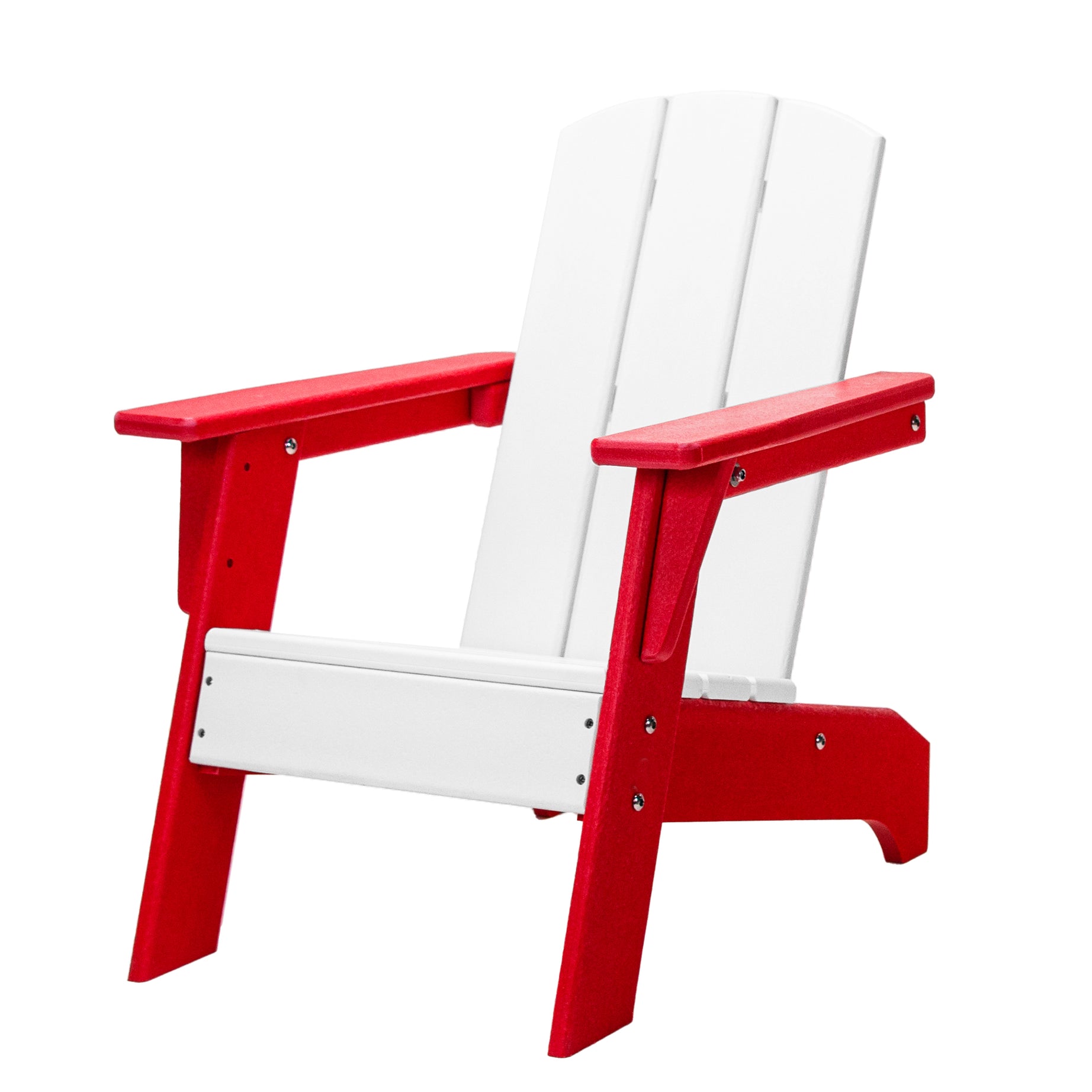 HDPE Kid's Size Adirondack Chair, Kidproof Ultra Durable Weather Resistant Design, White and Red--1