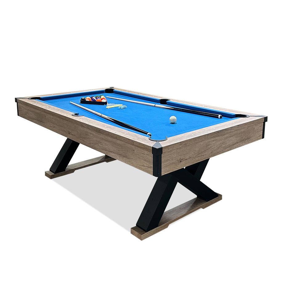 84"Billiard Table with Rustic Blond FinishK-Shaped Legs and Royal Blue Cloth--1