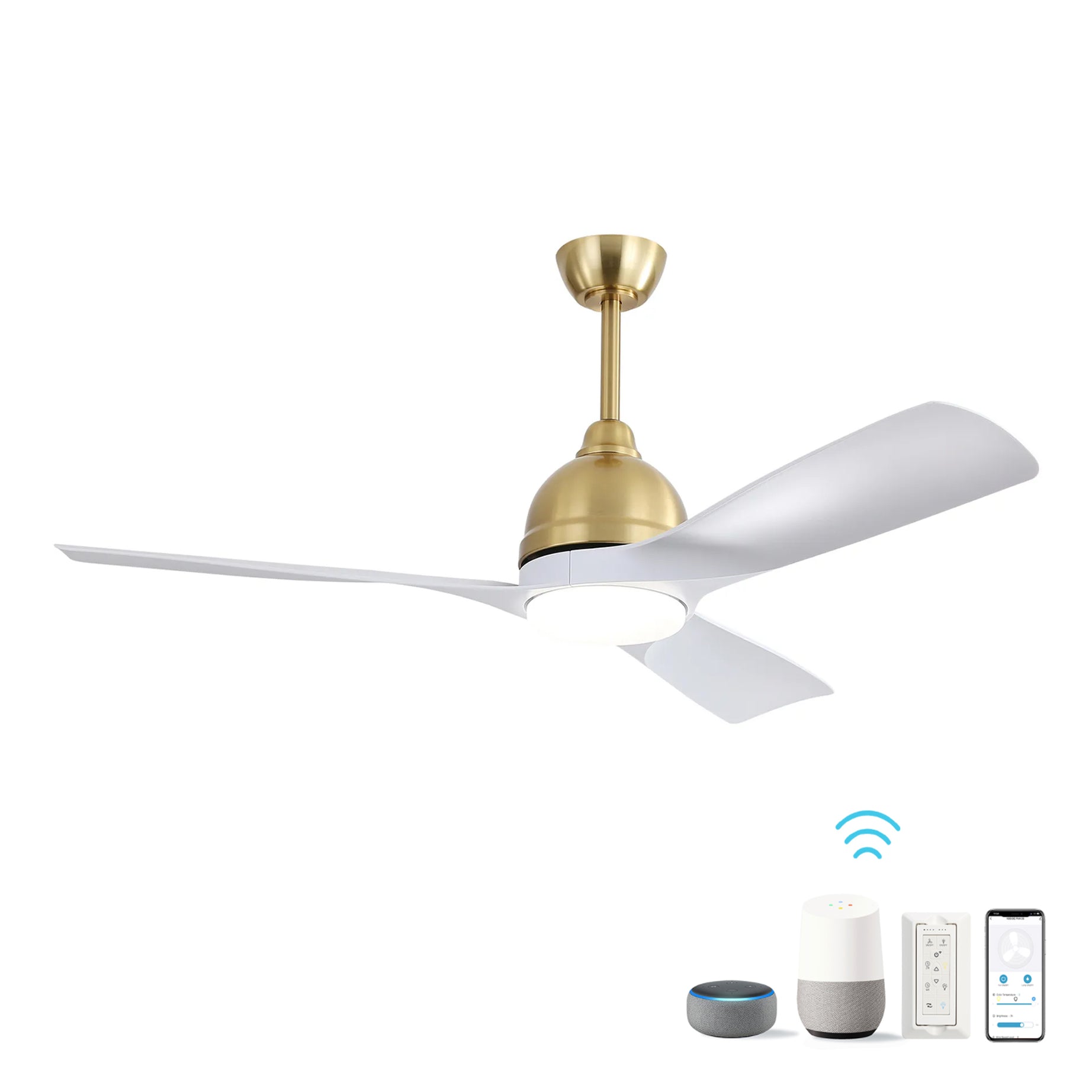 54 Inch Modern ABS Ceiling Fan 6 Speed Remote Control Dimmable Reversible DC Motor With Light and Smart APP Control--1