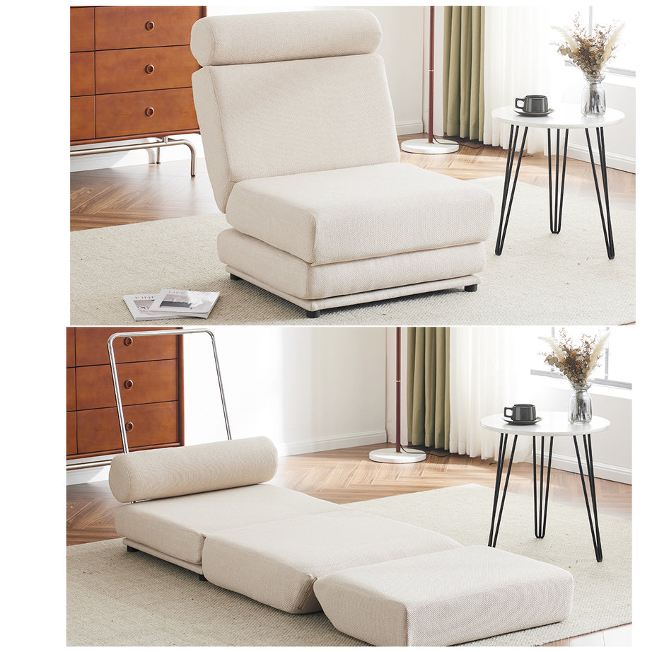 Single Sofa Chair Foldable Single Sofa Bed with Pillow,Portable Foldable Sofa Bed,Leisure Sofa Chair,Easy to Store,Made of Breathable and Wearable Linen Cream white--1