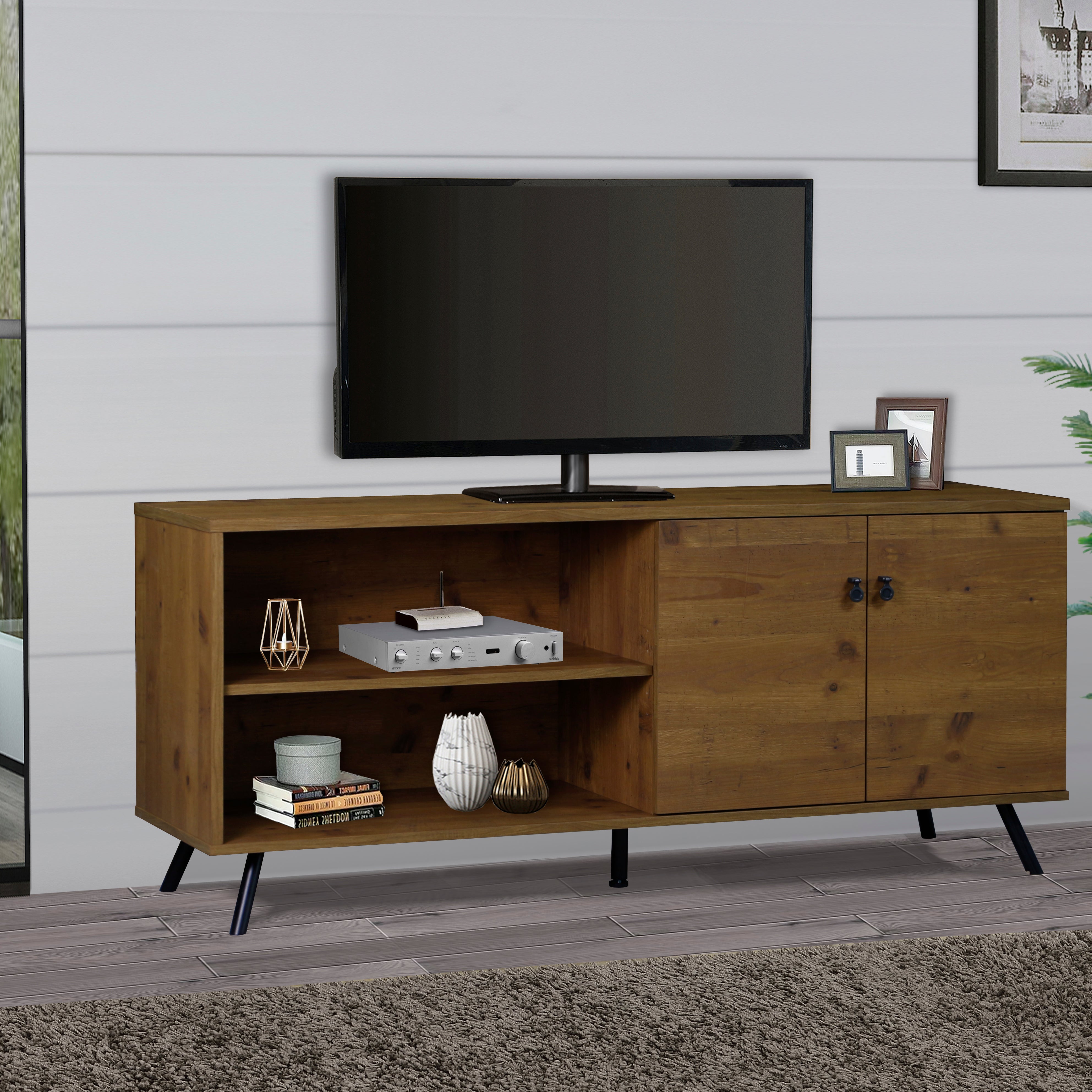 TV Stand  "Rustic Old Pine TV Stand with Adjustable Storage – Durable Media Console for Contemporary Living – Fits up to 75-inch TVs"--1