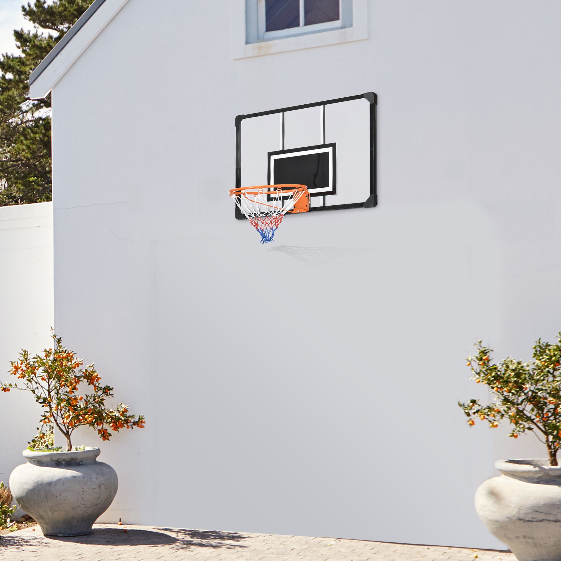 Soozier Wall Mounted Basketball Hoop with 45" x 29" Shatter Proof Backboard, Durable Rim and All-Weather Net for Indoor and Outdoor Use--1