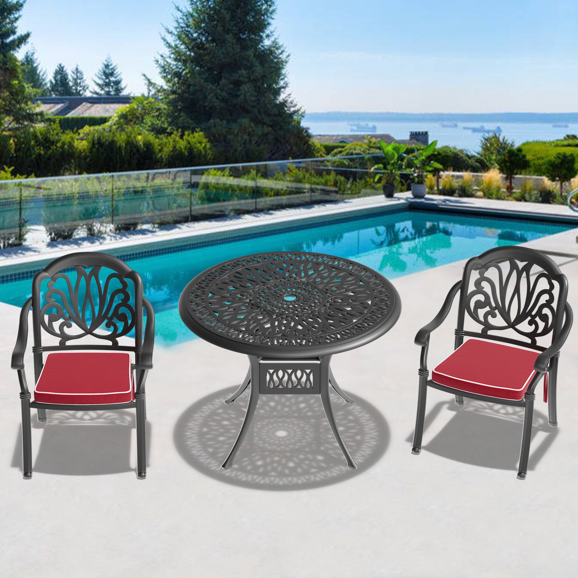 (Cushions In  Random Colors)3-Piece Set Of Cast Aluminum Patio Furniture With  Cushions--1