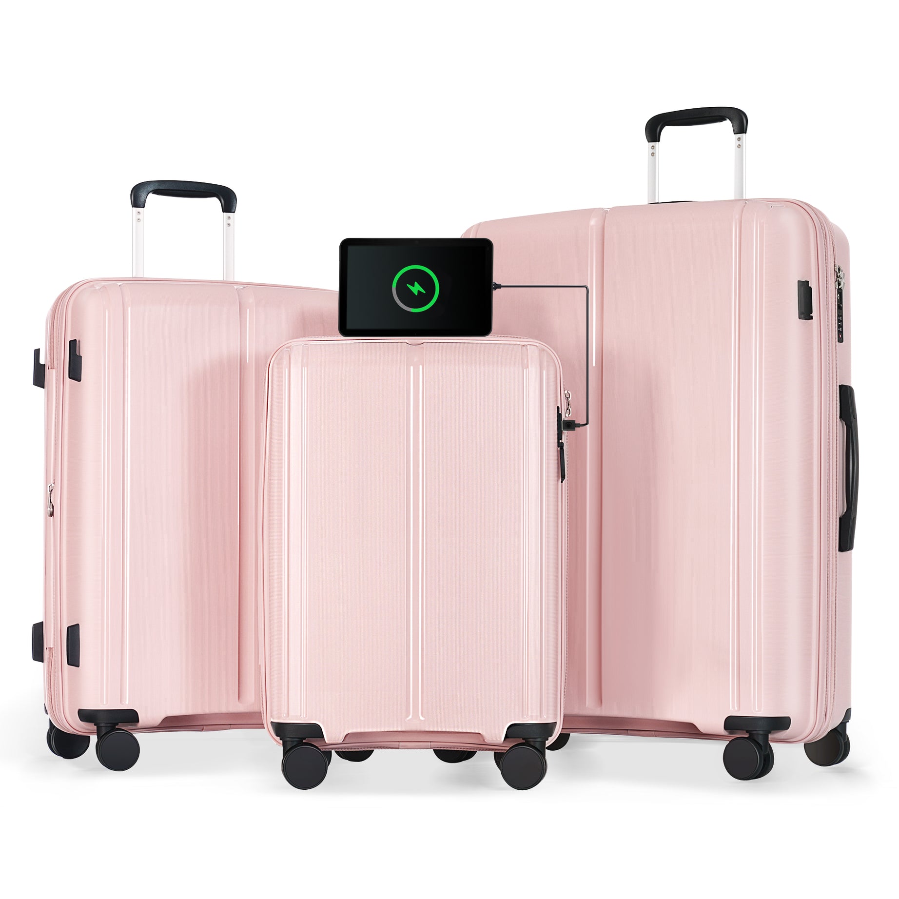 Luggage Sets 3 Piece Suitcase Set 20/24/28 with USB Port,Carry on Luggage Airline Approved,PP Lightweight Suitcase with Spinner Wheels, Pink--1