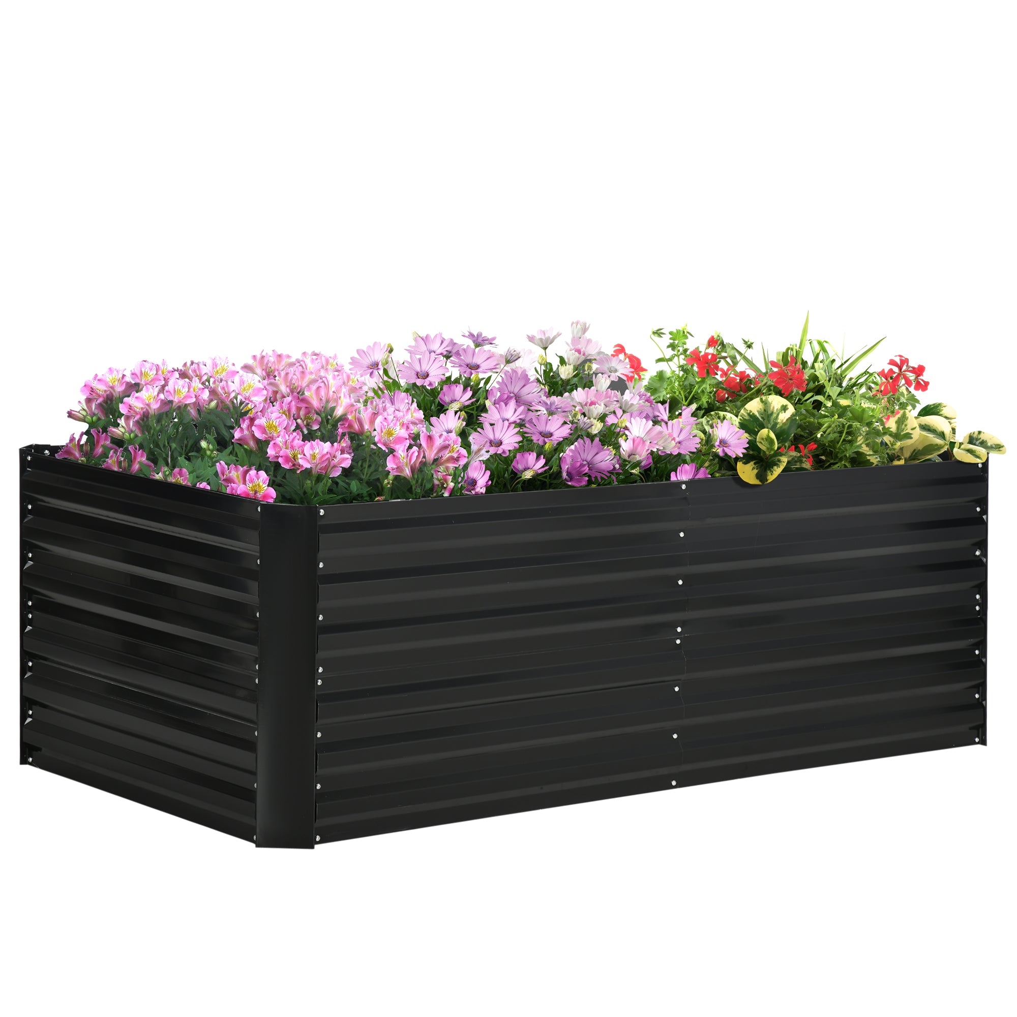 Outsunny Galvanized Raised Garden Bed Kit with Reinforcing Bars, Large and Tall Metal Planter Box for Vegetables, Flowers and Herbs, 6' x 3' x 2', Black--1