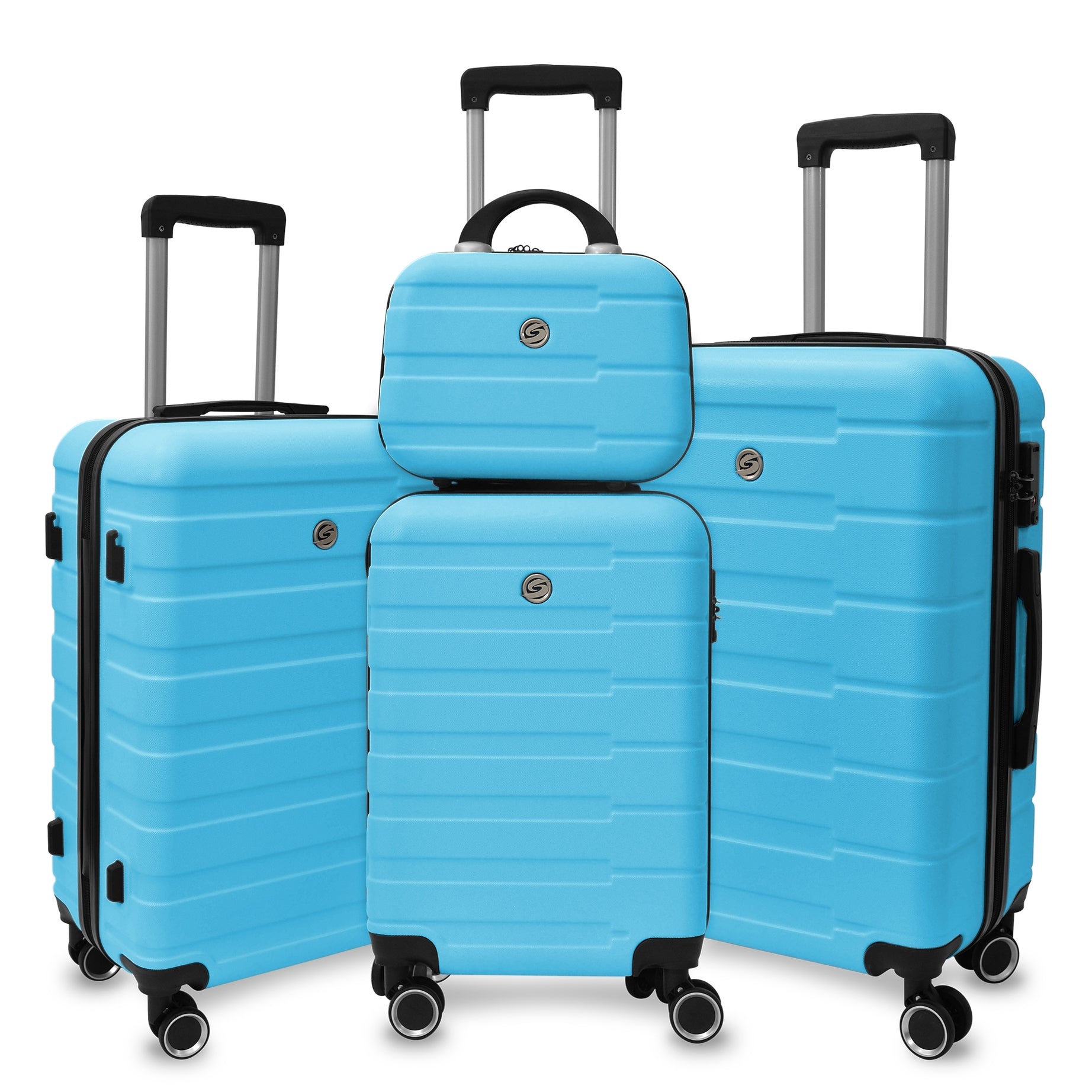 4 Piece Hard Shell Luggage Set,Carry on Suitcase with Spinner Wheels,Family Luggage Set,Aqua Blue(12/20/24/28in)--1