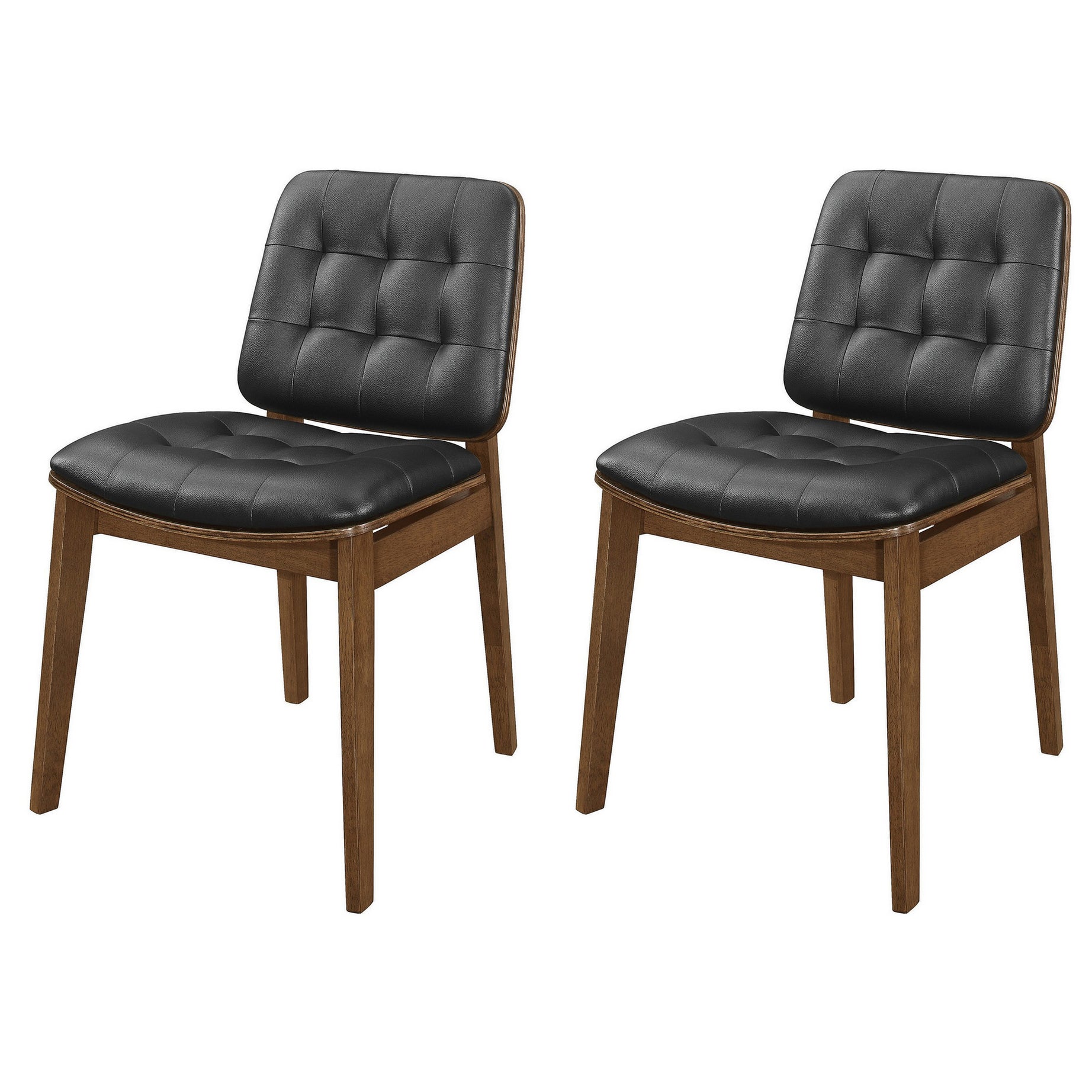 18 Inch Dining Chair, Set of 2, Black Vegan Faux Leather, Tufted Seat--1