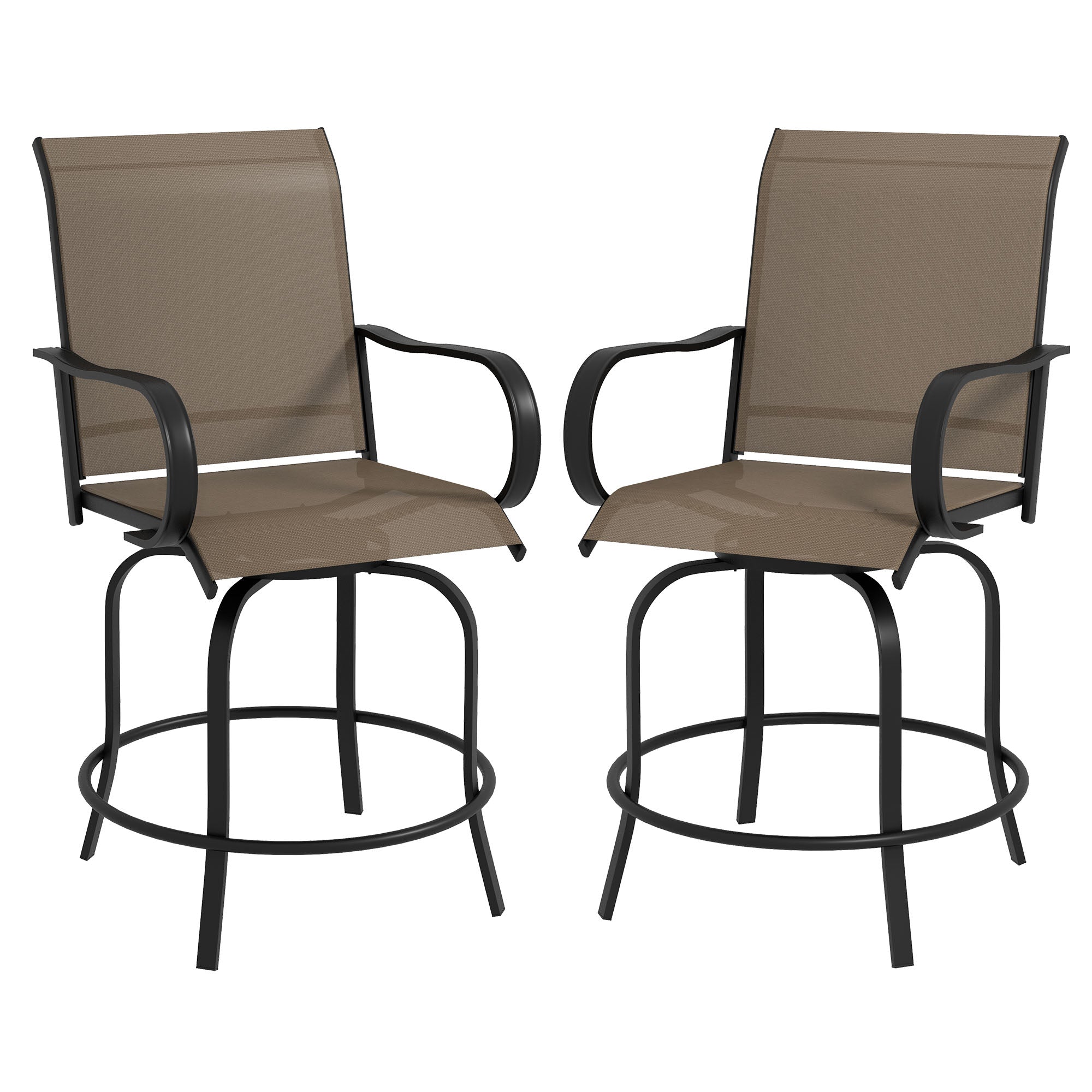 Outsunny Outdoor Bar Stools with Armrests, Set of 2 360° Swivel Bar Height Patio Chairs with High-Density Mesh Fabric, Steel Frame Dining Chairs for Balcony, Poolside, Backyard, Brown--1