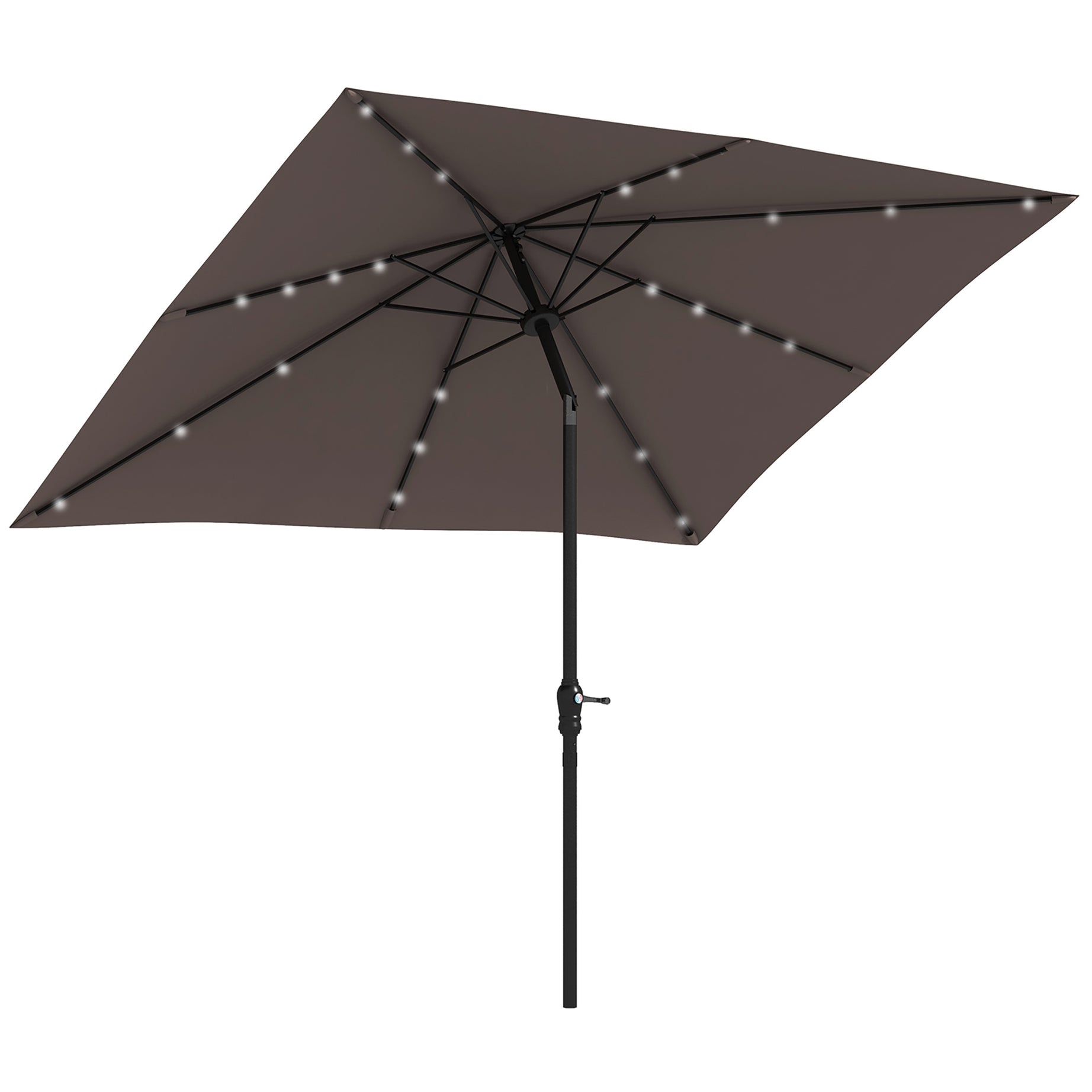 Outsunny 9' x 7' Solar Umbrella, LED Lighted Patio Umbrella for Table or Base with Tilt & Crank, Outdoor Umbrella for Garden, Deck, Backyard, Pool, Beach, Tan--1