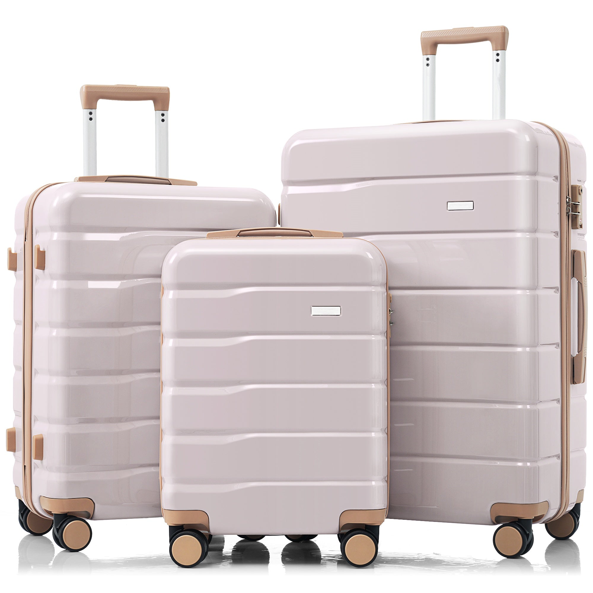 Premium ABS Travel Luggage Set , 3-Piece TSA Lock Suitcase Ensemble with 20, 24, and 28 Inch Sizes with 360° Spinner Wheels, light grey and golden--1