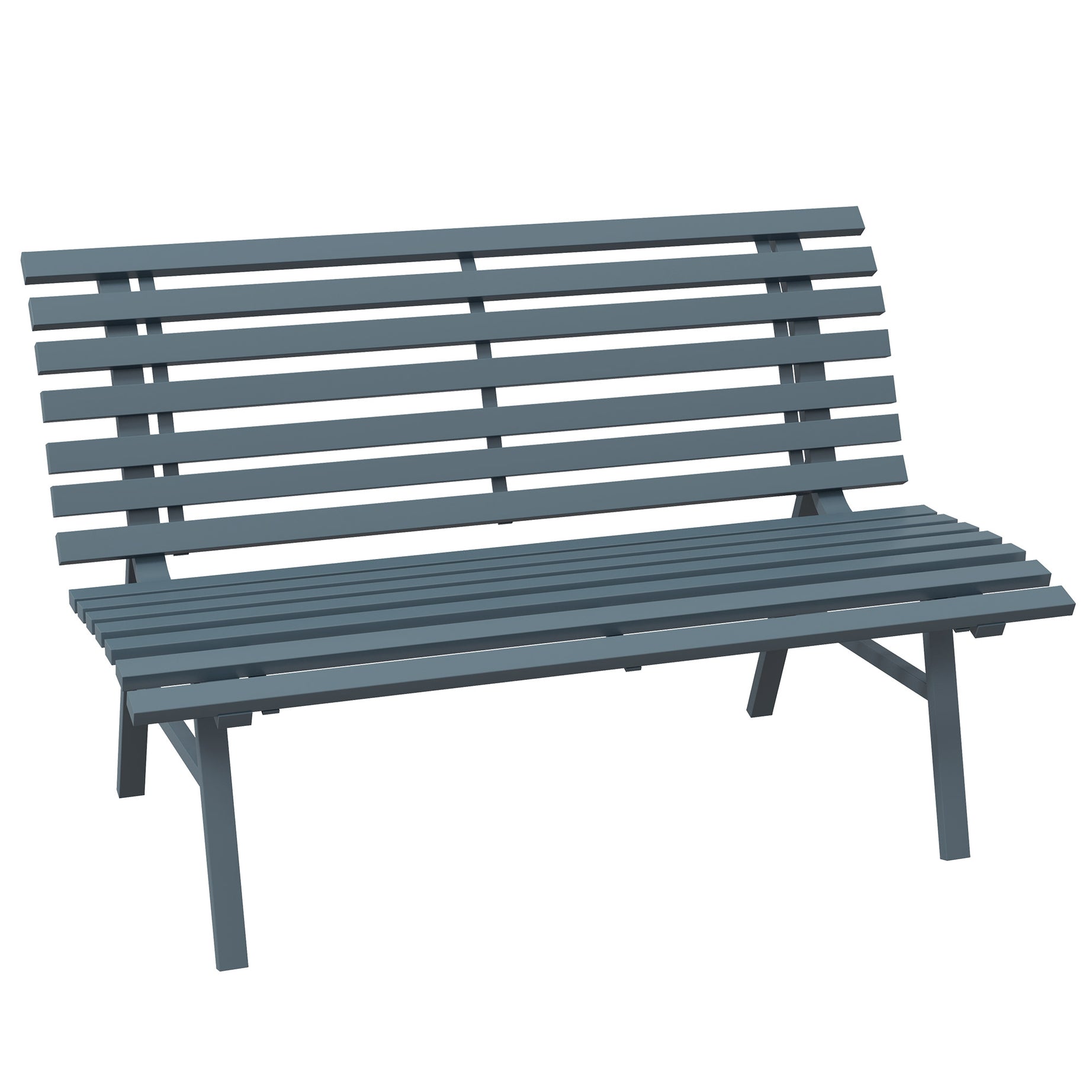 Outsunny 48.5" Garden Bench, Outdoor Patio Bench, Lightweight Aluminum Park Bench with Slatted Seat for Lawn, Park, Deck, Blue--1