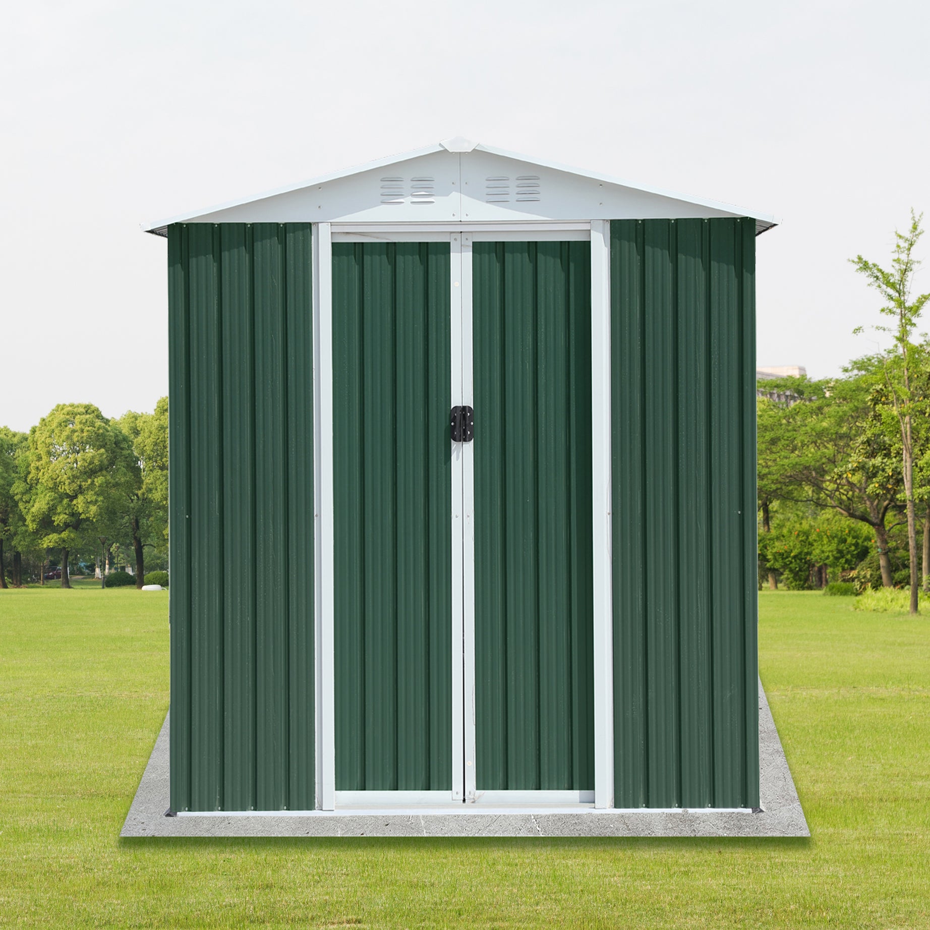 6FTx4FT Apex Roof Green Outdoor Tool Storage House Garden Shed With Aluminum Alloy Frame And Sliding Door--1