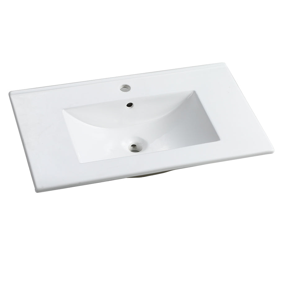 30 Inch Bathroom Ceramic Sink Basin, White--1