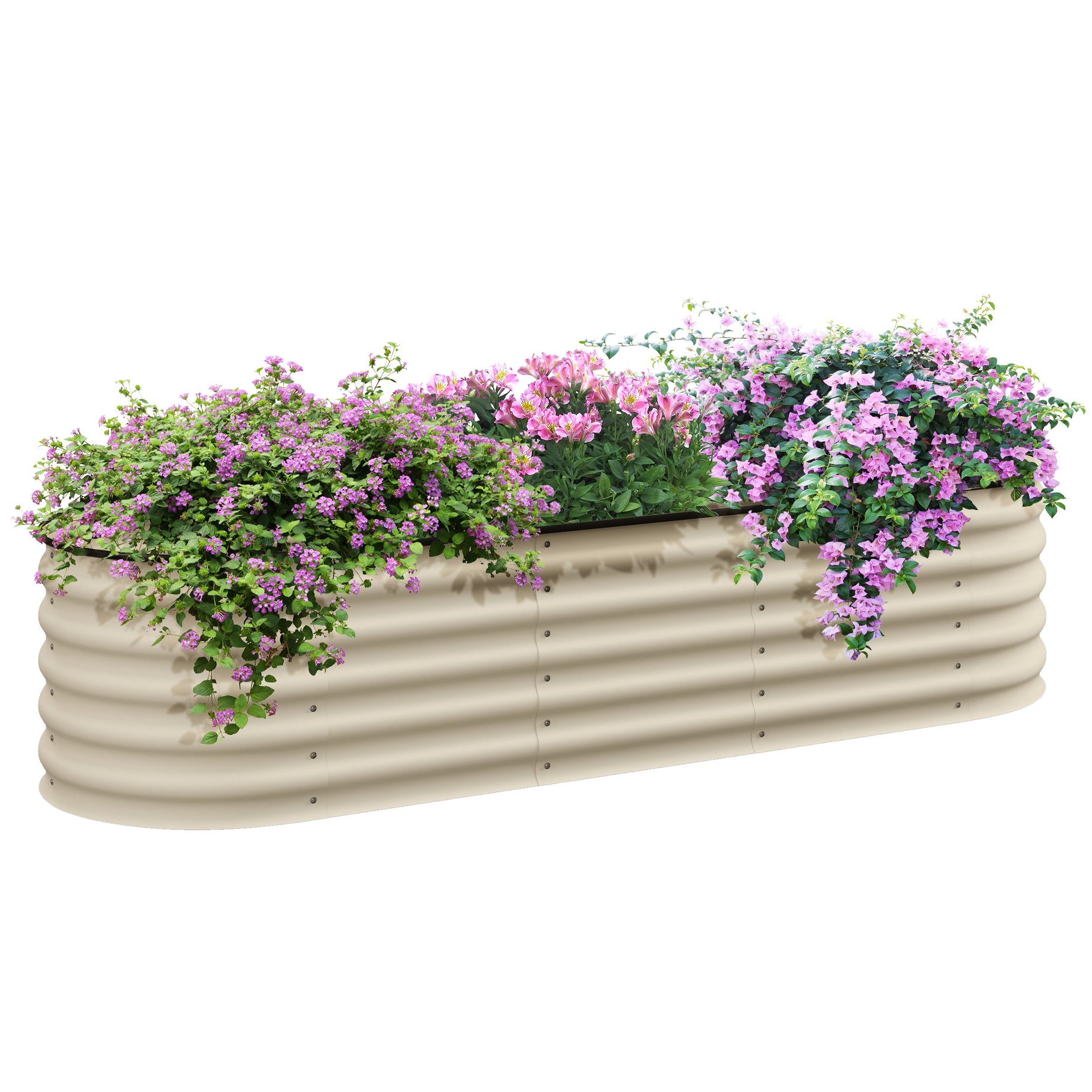 Outsunny 6.5' x 2' x 1.4' Galvanized Raised Garden Bed Kit, Outdoor Metal Elevated Planter Box with Safety Edging, Easy DIY Stock Tank for Growing Flowers, Herbs & Vegetables, Cream--1