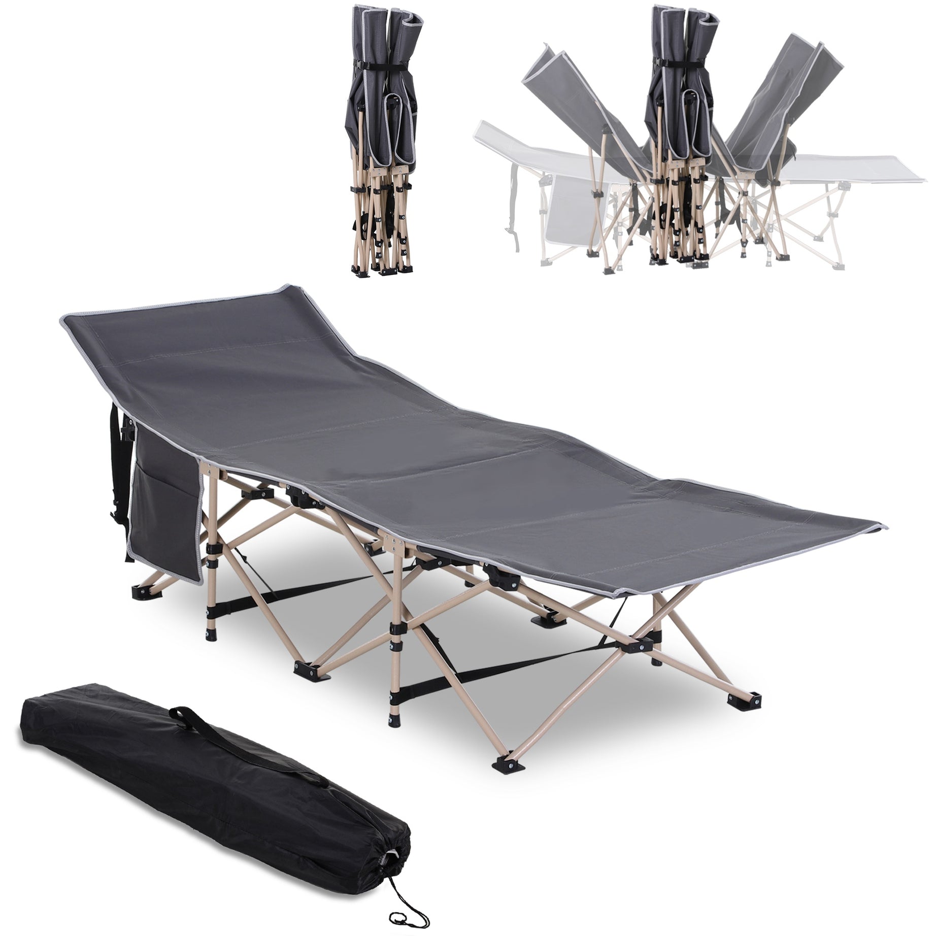 Outsunny Folding Camping Cot for Adults with Carry Bag, Side Pocket, Outdoor Portable Sleeping Bed for Travel, Camp, Vacation, 330 lbs. Capacity, Gray--1