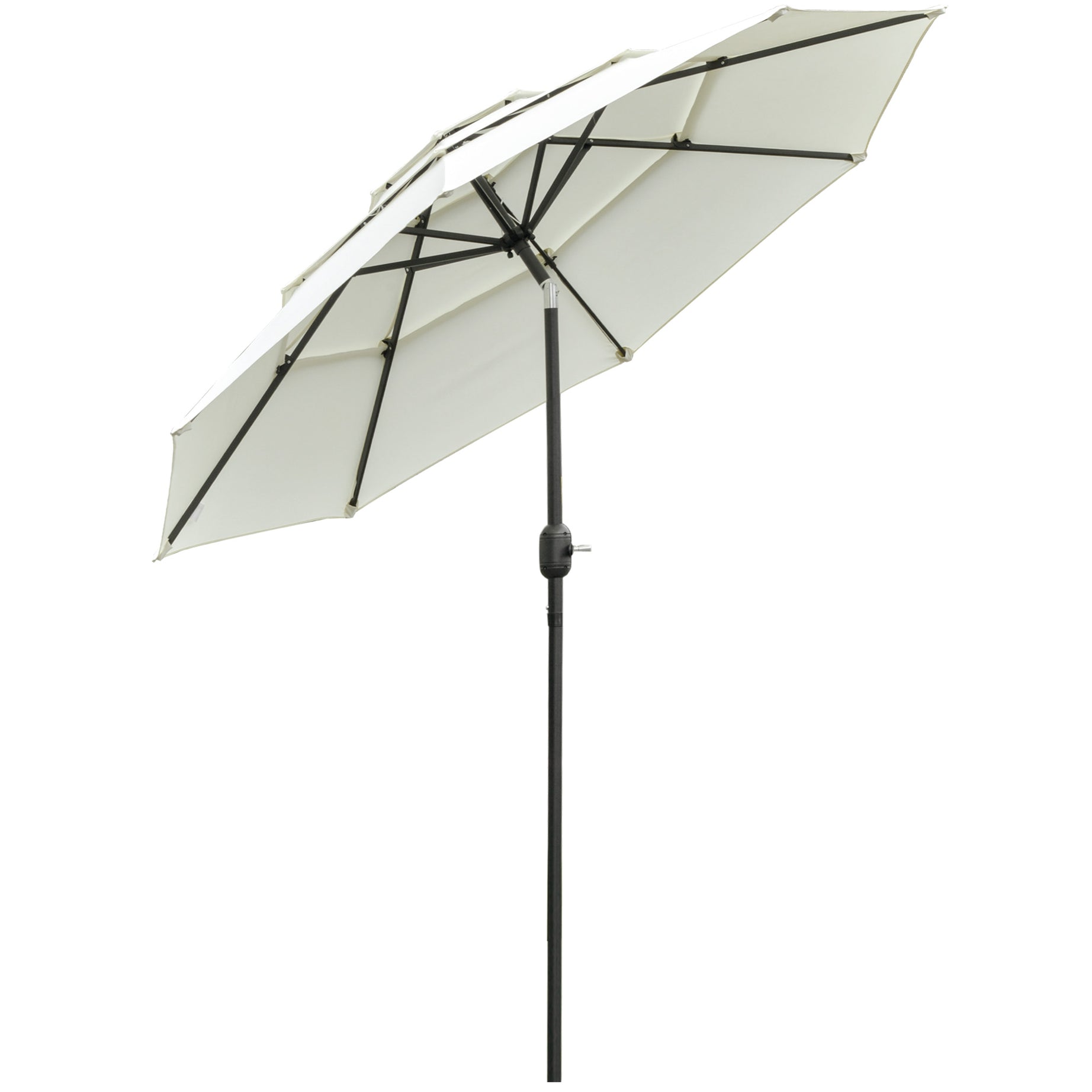 Outsunny 9FT 3 Tiers Patio Umbrella Outdoor Market Umbrella with Crank, Push Button Tilt for Deck, Backyard and Lawn, Beige--1