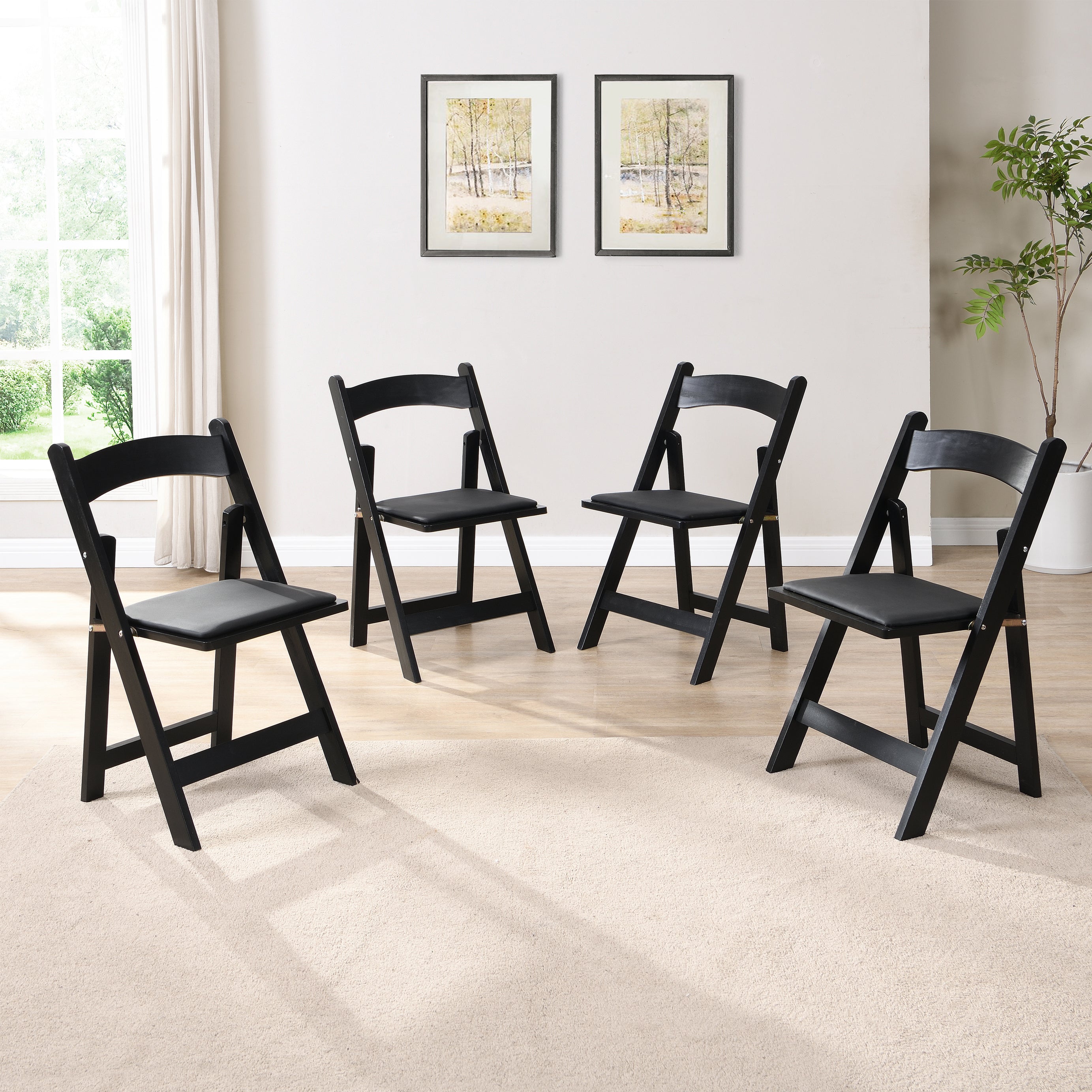 Upholstered folding  chair, space saving,,easy to carry, 4PCS,Black cushion/Black shelf,Dining room--1