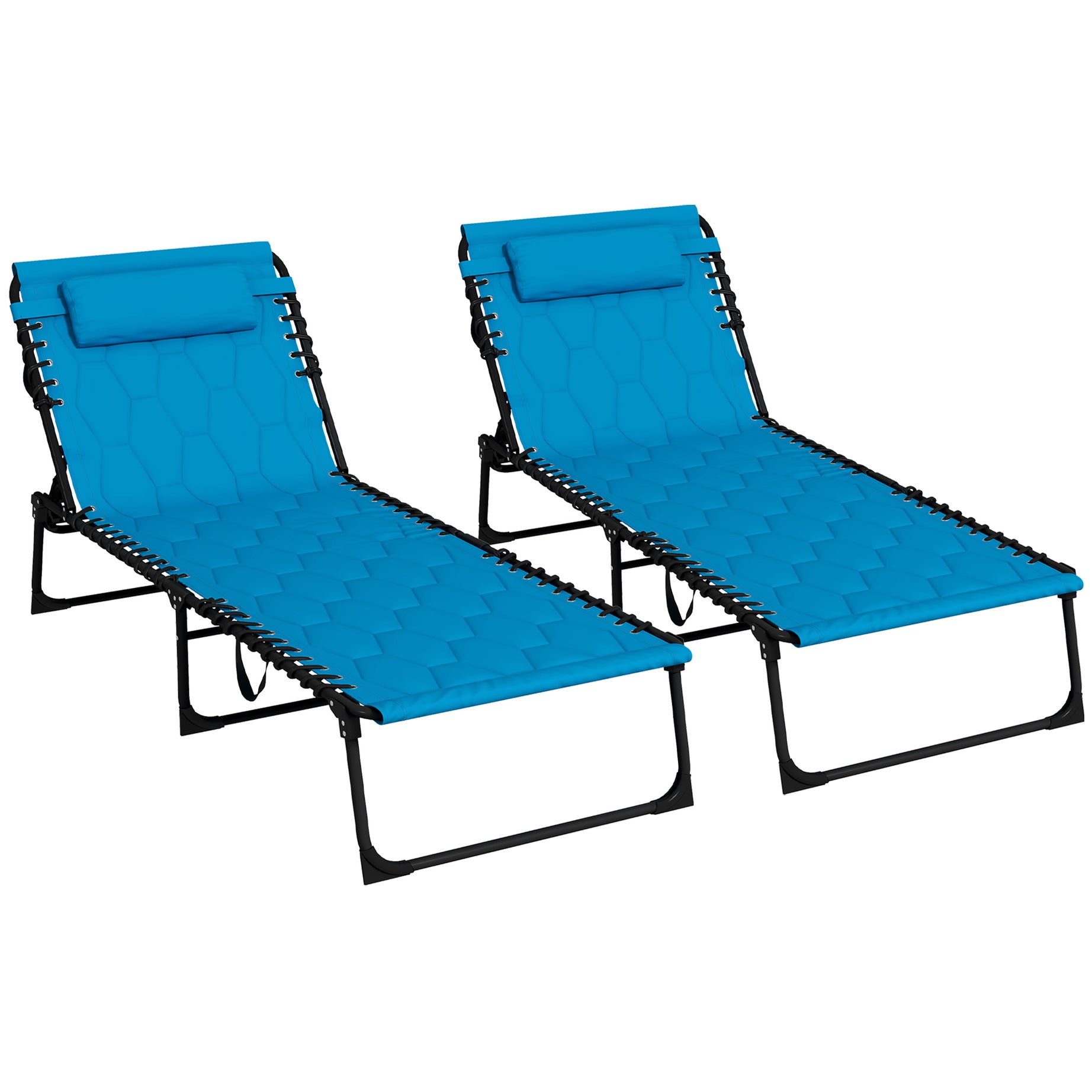 Outsunny Folding Chaise Lounge Set with 5-level Reclining Back, Outdoor Lounge Tanning Chair with Padded Seat, Side Pocket & Headrest for Beach, Yard, Patio, Sky Blue--1