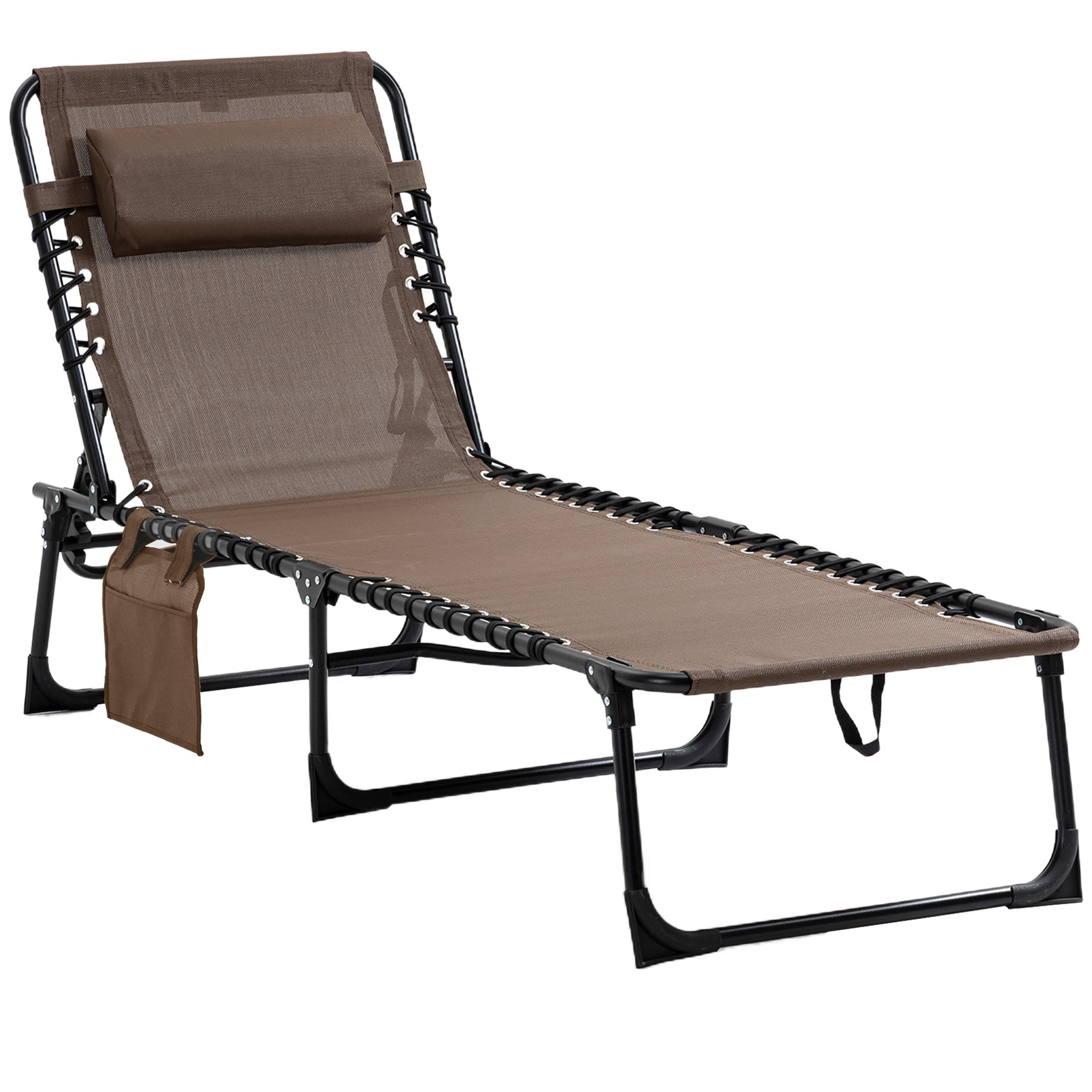 Outsunny Reclining Chaise Lounge Chair, Portable Sun Lounger, Folding Camping Cot, with Adjustable Backrest and Removable Pillow, for Patio, Garden, Beach, Brown--1