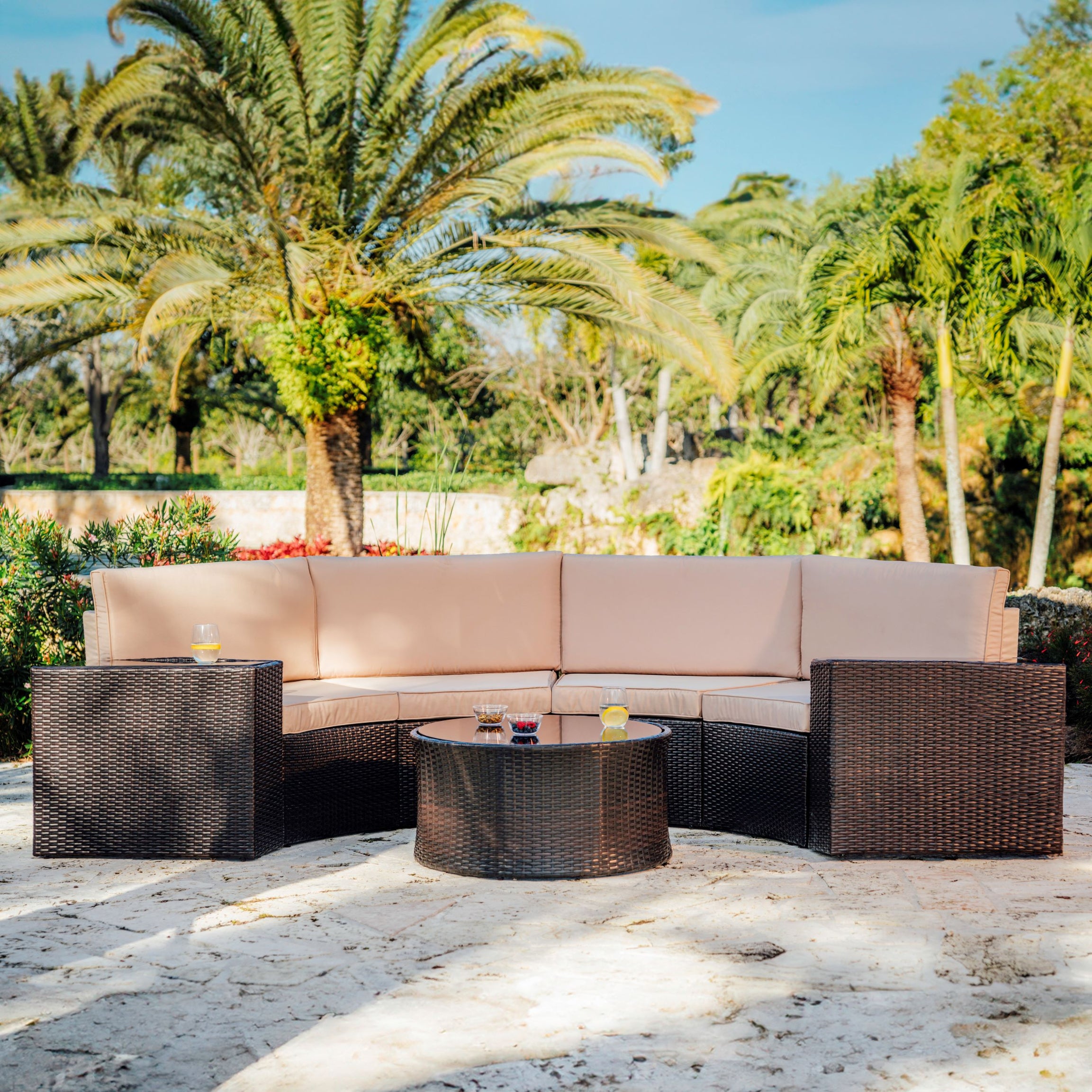 4 Piece Patio Conversation Semi Circle Sofa Set- • 4 Armless Chairs
 • 2 End Tables
 • 1 Coffee Table--1