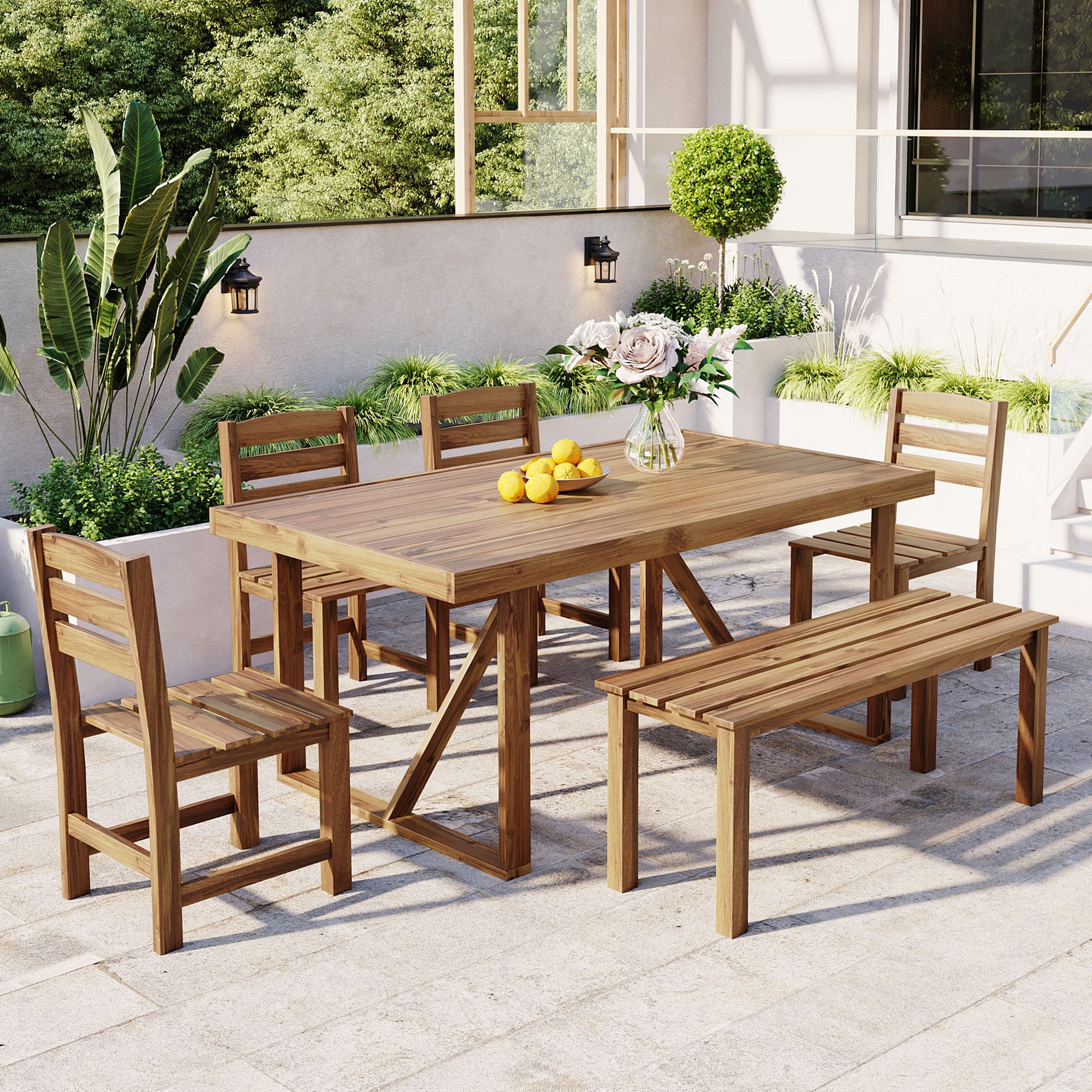 U_Style   High-quality Acacia Wood Outdoor Table and Chair Set, Suitable for Patio, Balcony, Backyard--1