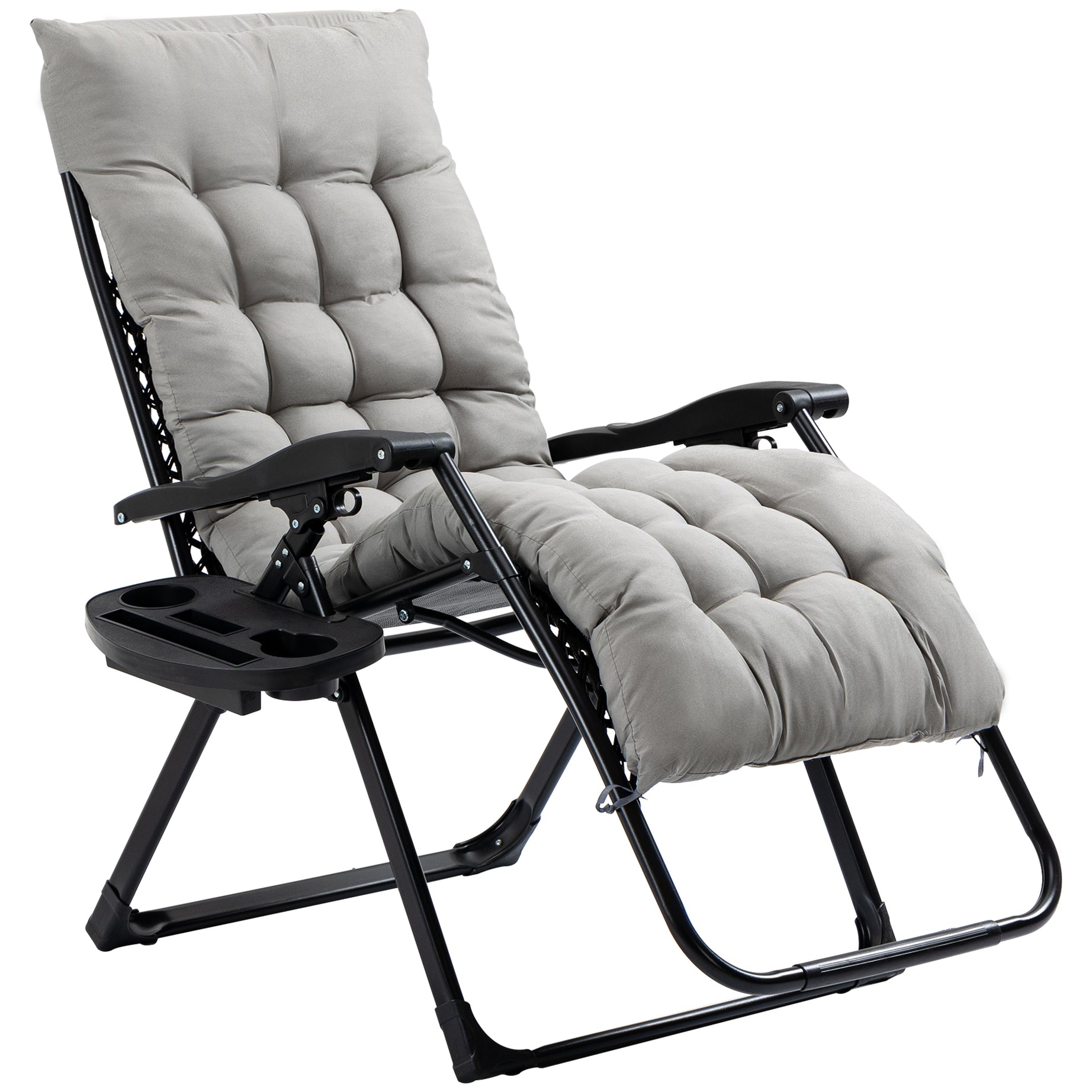 Outsunny Zero Gravity Chair, Folding Reclining Lounge Chair with Padded Cushion, Side Tray for Indoor and Outdoor, Supports up to 264lbs, Gray--1