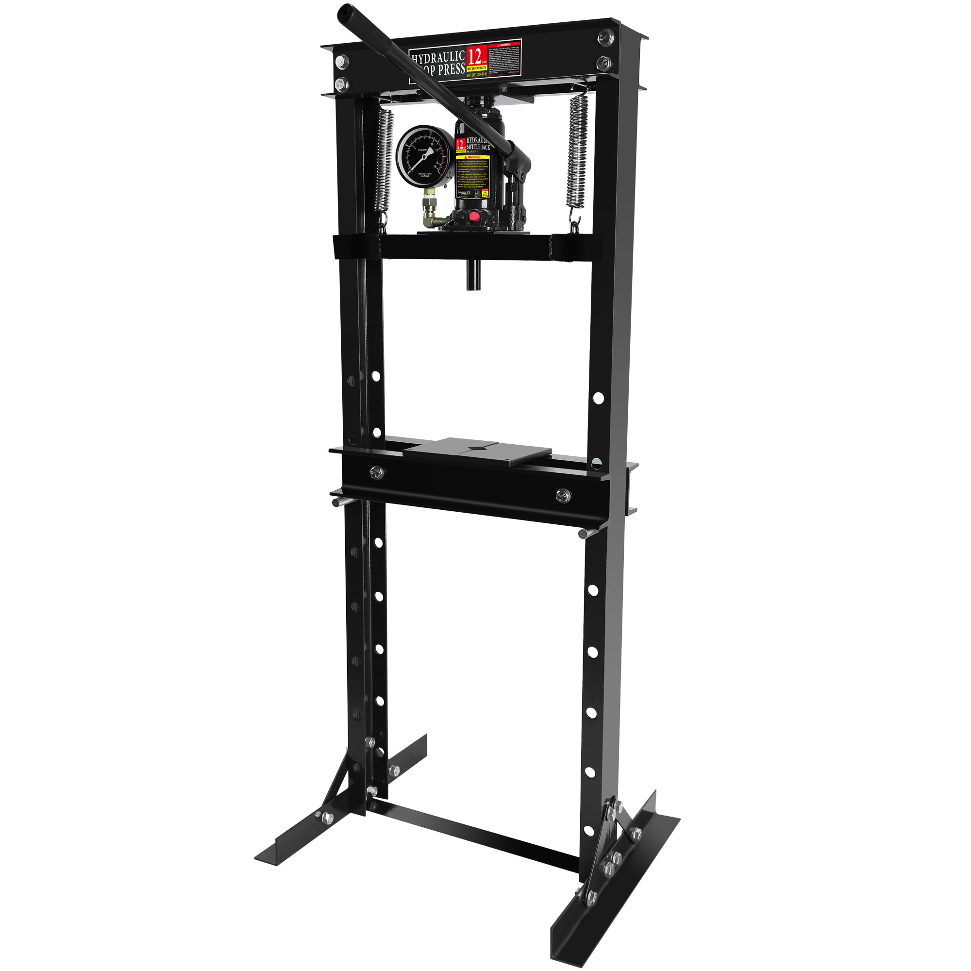 Steel H-Frame Hydraulic Garage/Shop Floor Press with Stamping Plates, with a pressure gauge,12 Ton (24,000 lb) Capacity, Black--1