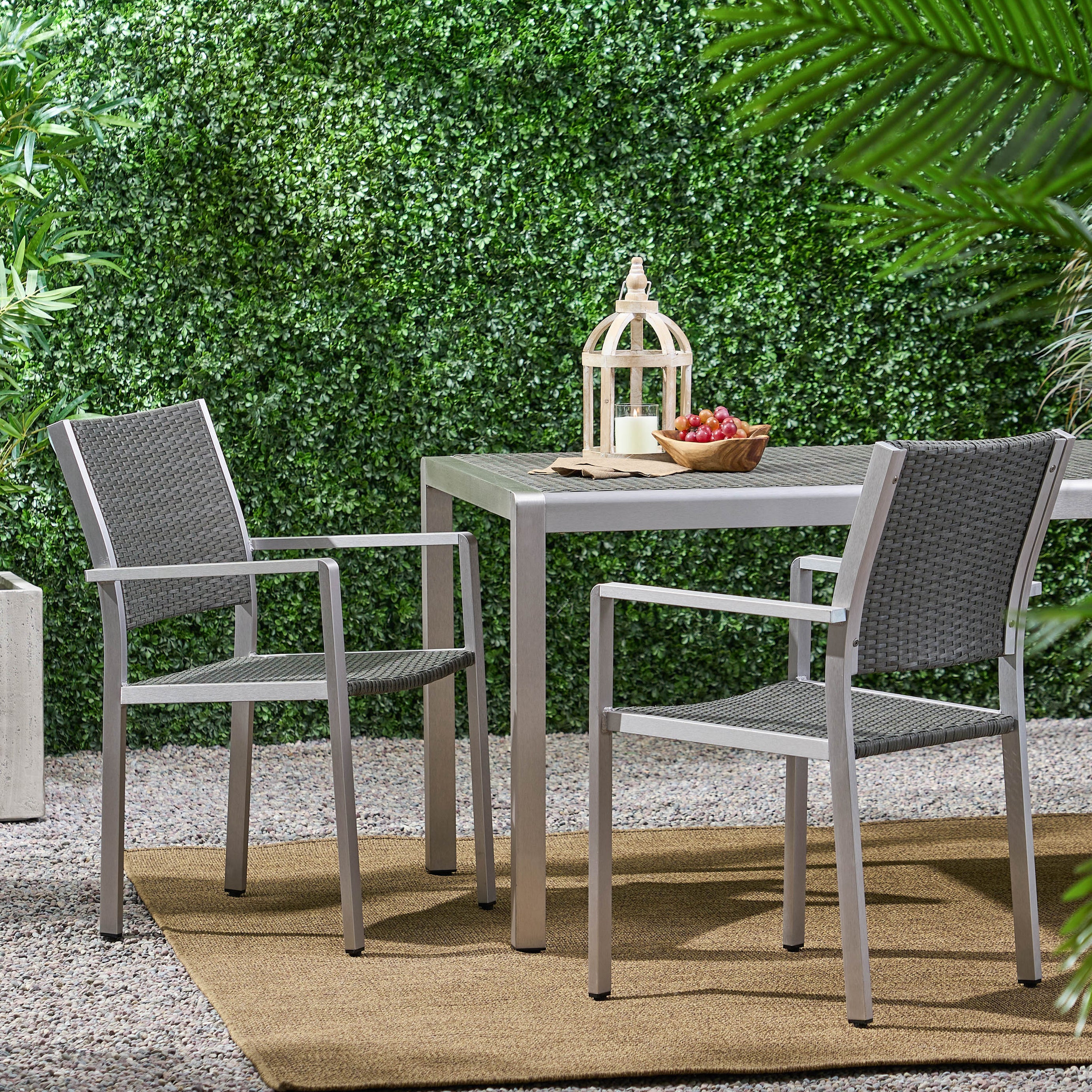 Cape Coral Outdoor Wicker Dining Chairs with Aluminum Frames, 2-Pcs Set, Grey--1