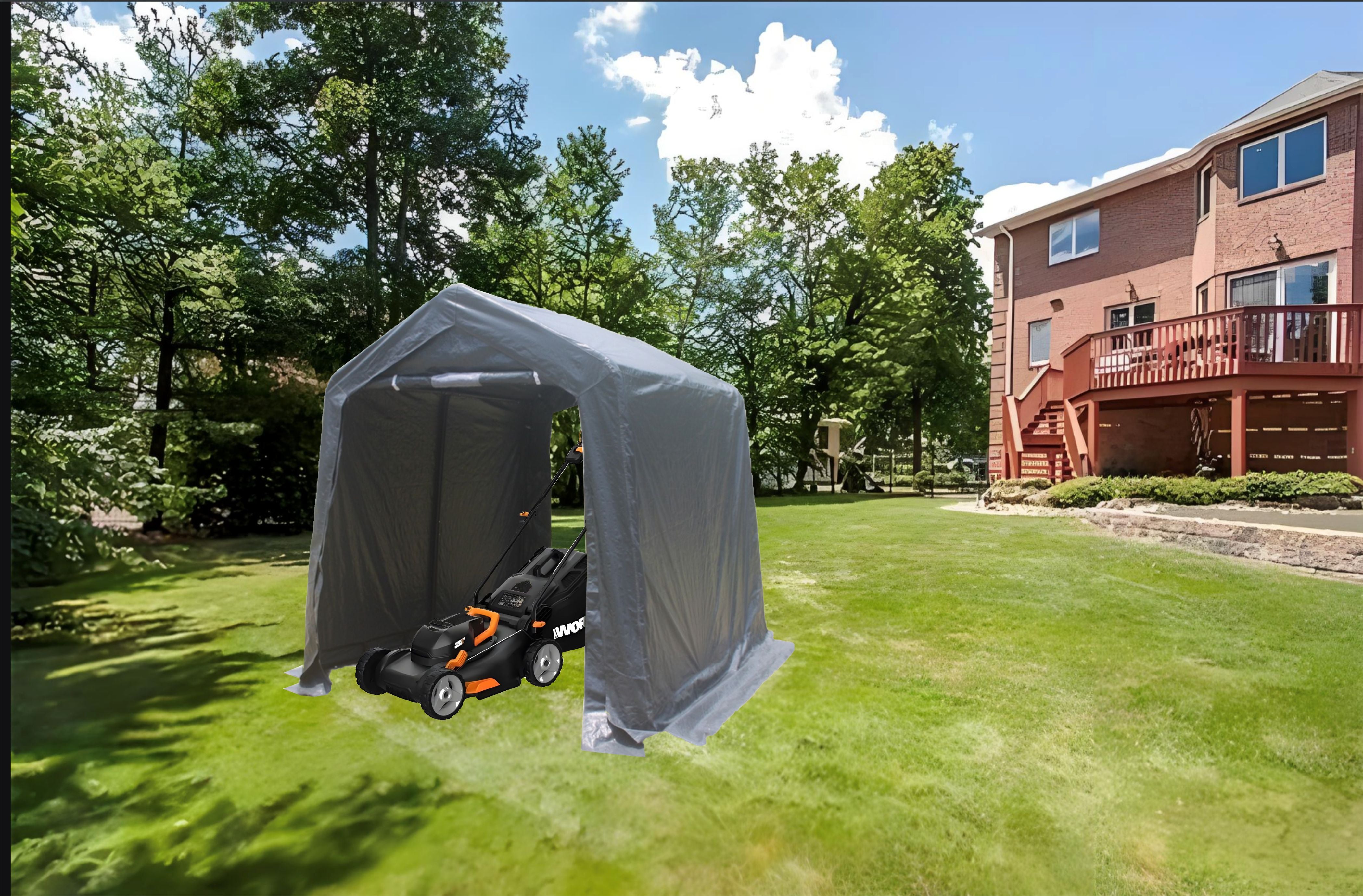 7x8 ft Outdoor Portable Gazebo Storage Shelter Shed with 2 Roll up Zipper Doors & Vents Carport for Motorcycle Waterproof and UV Resistant Anti-Snow Portable Garage Kit Tent, Grey--1