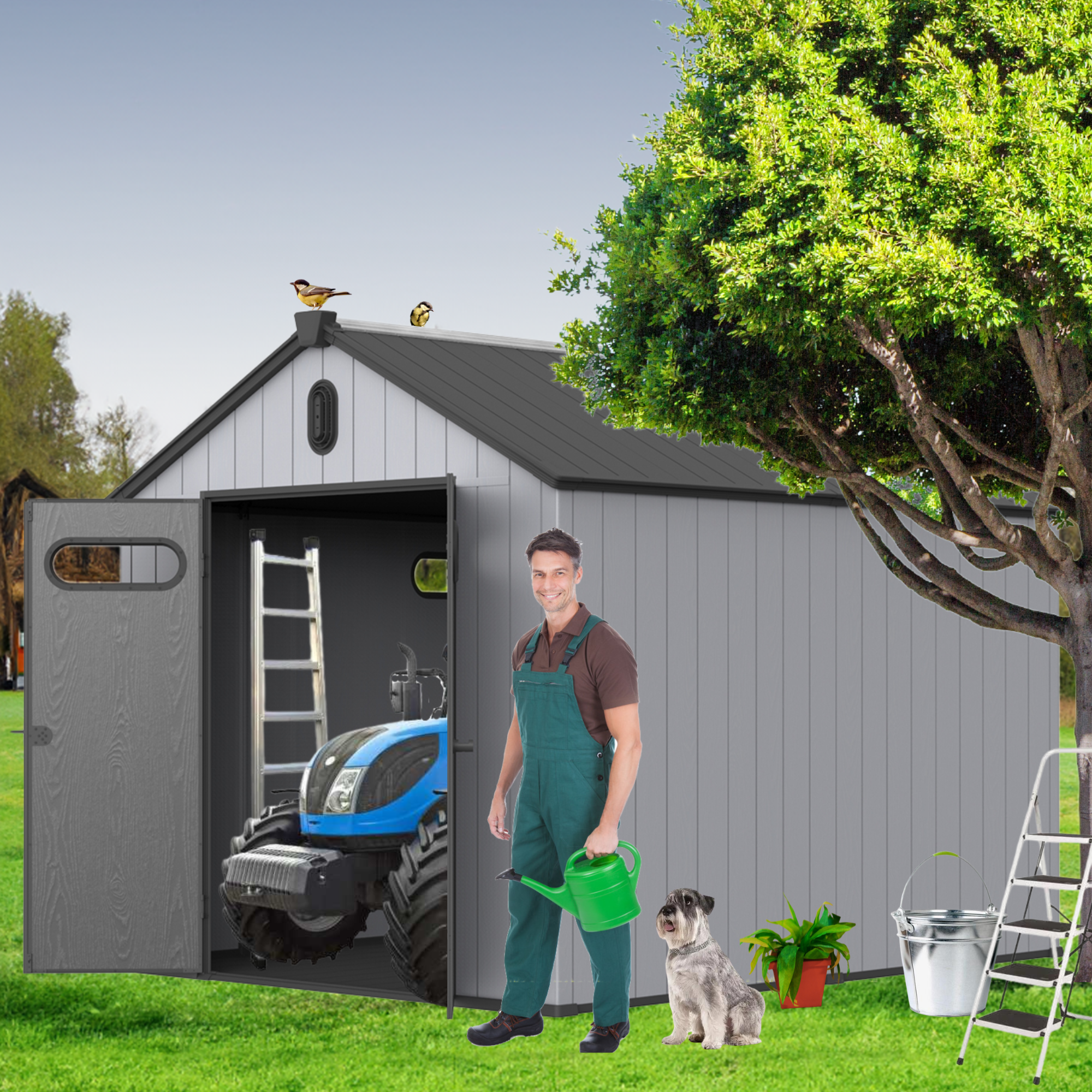 XWT013 8*10ft plastic storage shed for backyard garden big spire Tool storage--1